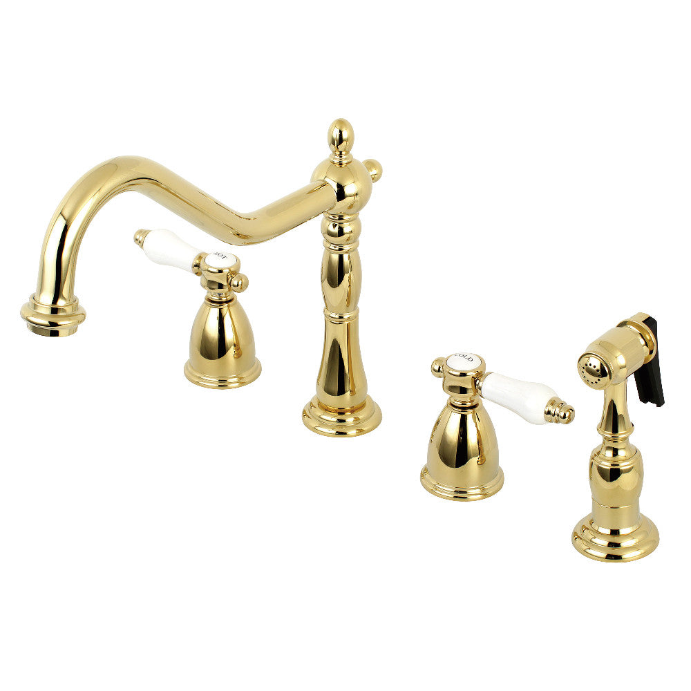 Kingston Brass KB1798BPLBS Bel Air Widespread Kitchen Faucet with Brass Sprayer - High Arc Pull Down Sprayer for Modern Farmhouse & Commercial Kitchens