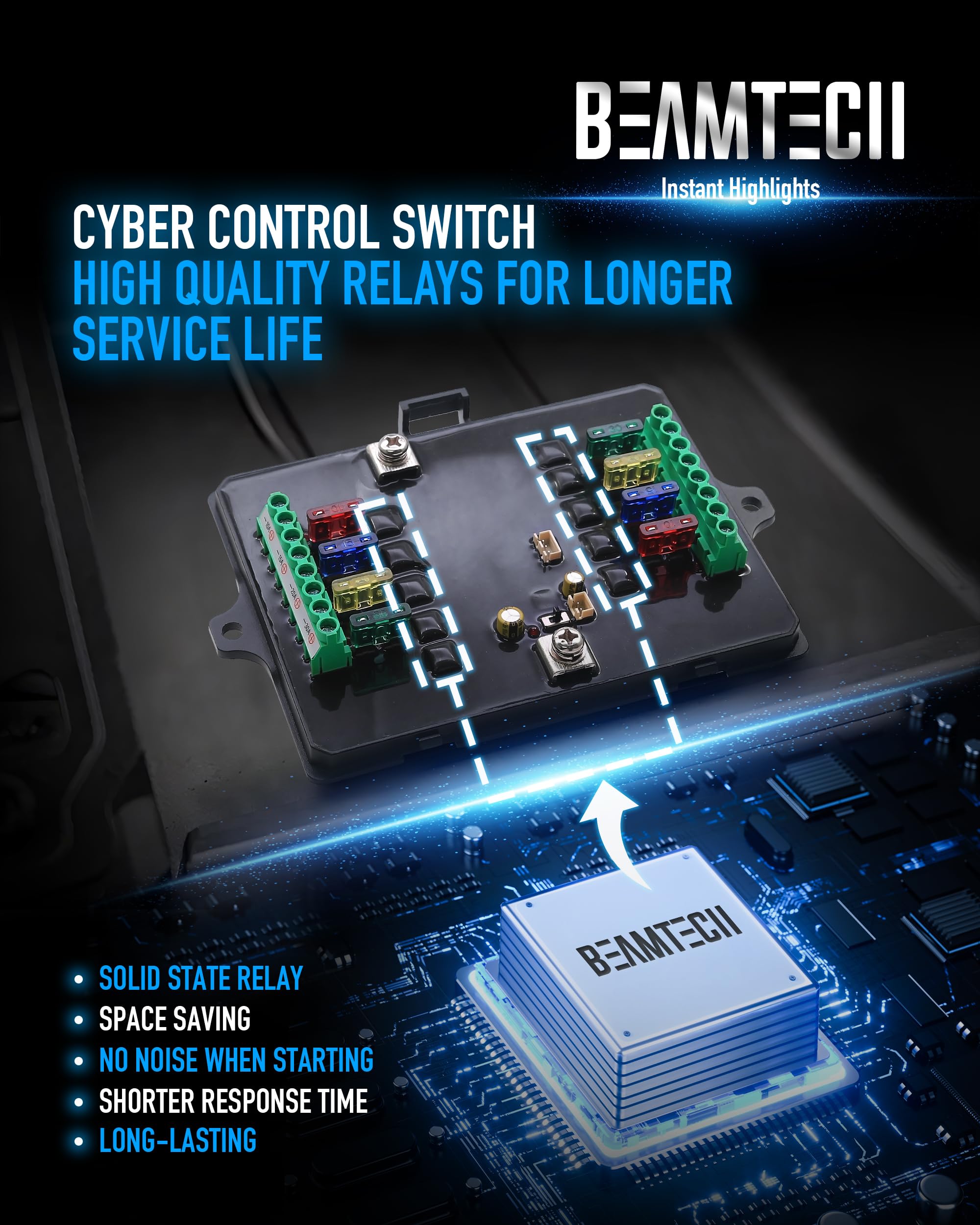 BEAMTECH 8 Gang RGB Switch Panel with Momentary/Pulsed Control - LED Light Controller for Off Road ATV UTV Car Truck Van - Perfect for Vehicle Customization & Auxiliary Lighting Systems