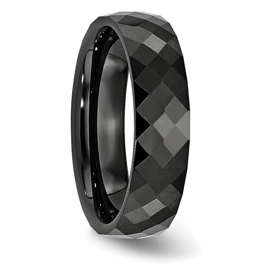 Diamond2Deal 6mm Black Ceramic Faceted Polished Band Ring for Men & Women - Size 7.5 - Perfect for Wedding, Engagement, Anniversary & Everyday Wear