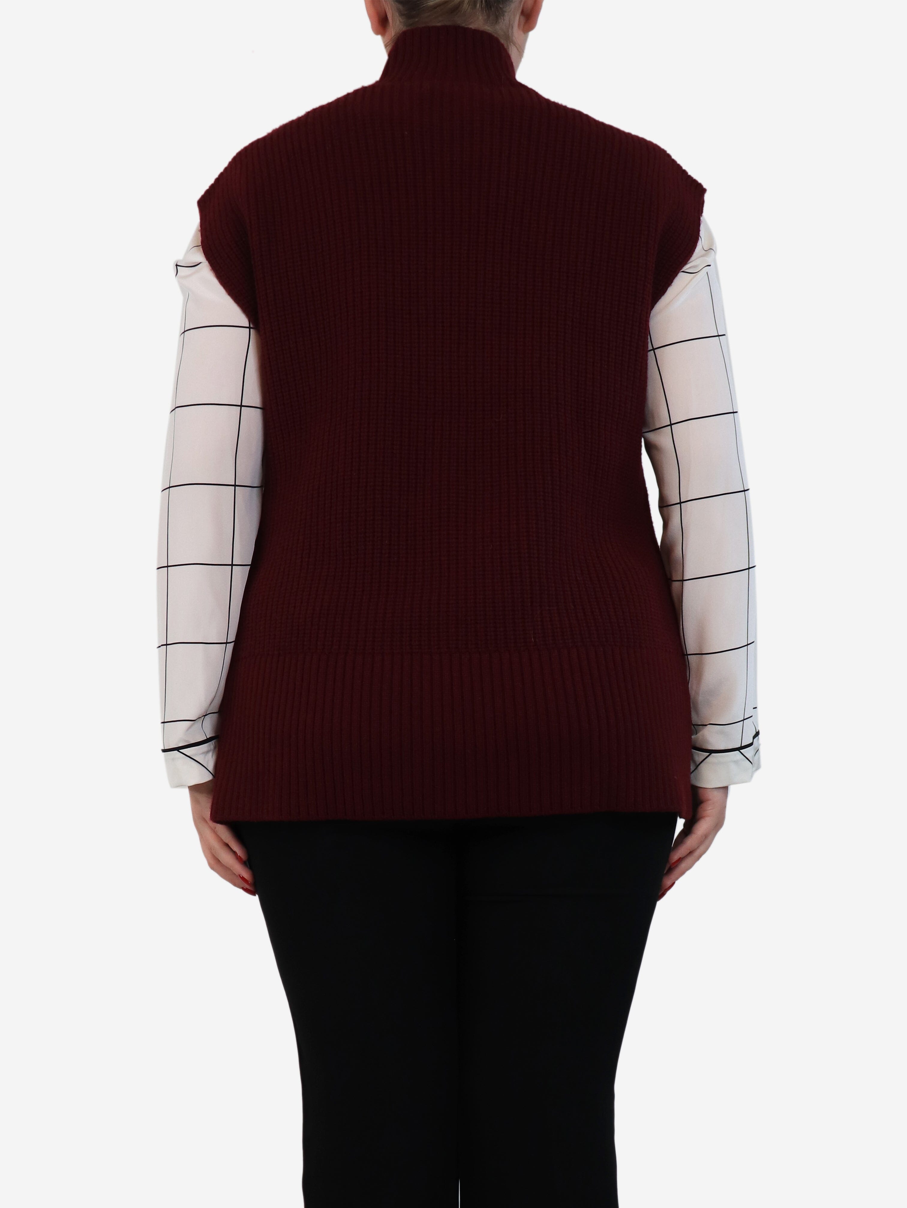 Burgundy Ribbed High Neck Jumper Vest for Women - Size L | Cozy Winter Layering & Casual Outfit Essential