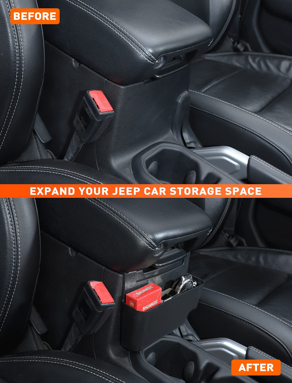 Savadicar Black ABS Center Console Hanging Storage Organizer Tray for 2018-2024 Jeep Wrangler JL JLU 4XE & Gladiator JT - Interior Car Accessories for Phones, Keys, Coins & Sunglasses Organization