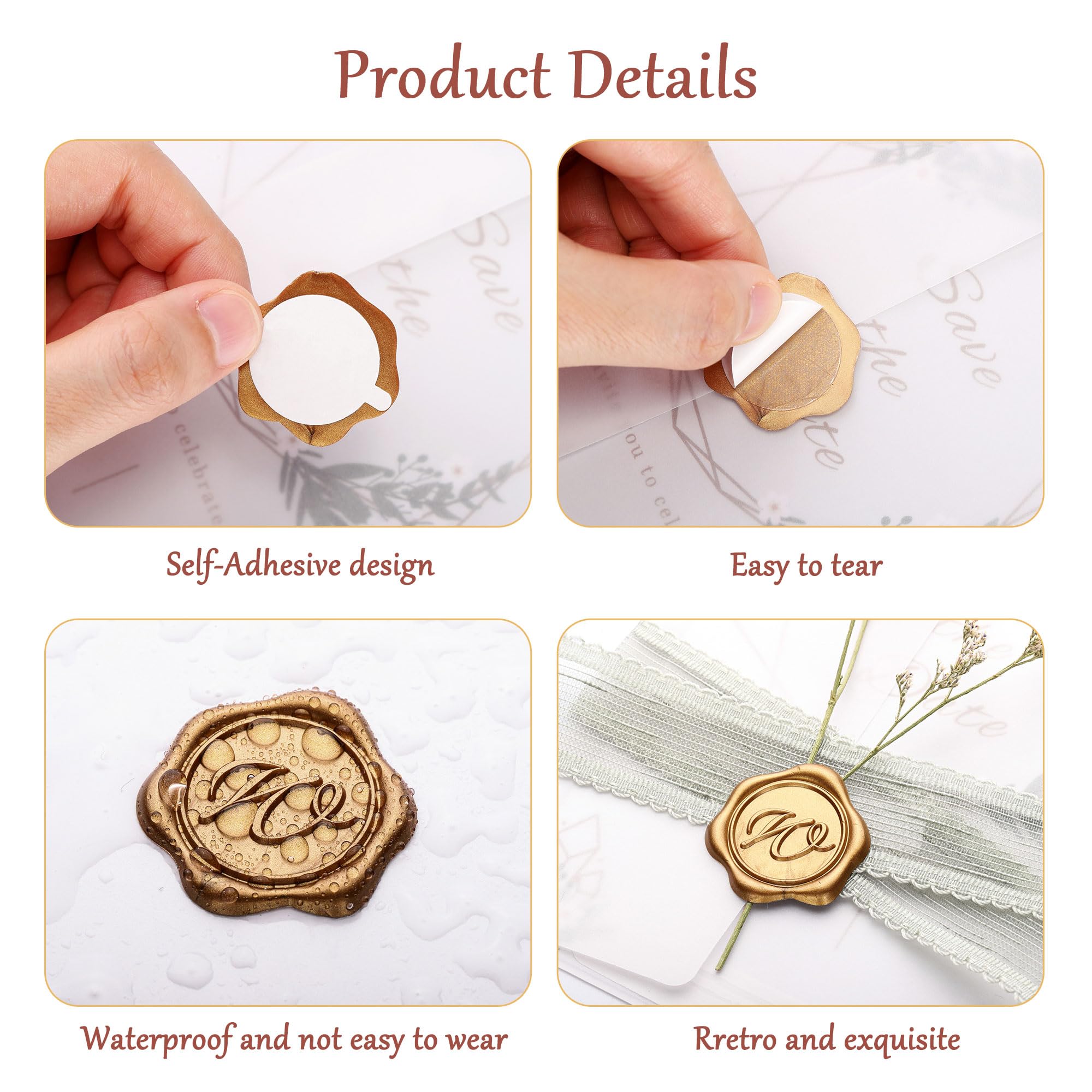 Yoption Initial Alphabet W Adhesive Wax Seal Stickers - 100 Pack Gold Letter Wax Seals for Envelopes, Wedding Invitations, Party Decor, Birthday & Christmas Cards - Self-Adhesive Decorative Stickers for DIY Crafts & Stationery
