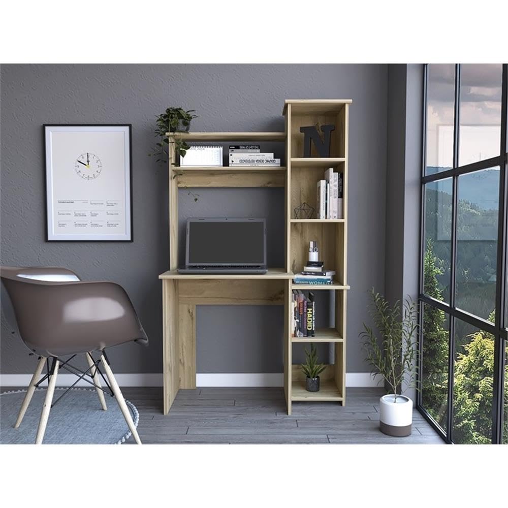 TUHOME Beige Versalles Wood Desk for Home Office