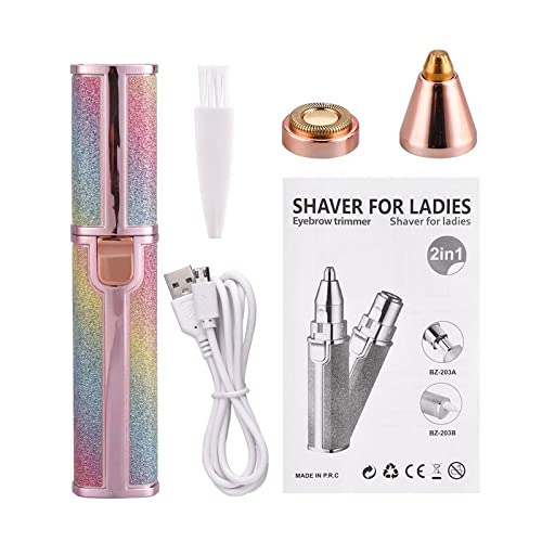 MACVL5 Rechargeable Facial Hair Remover for Women - 2-in-1 Eyebrow Trimmer & Face Shaver | Painless Hair Removal Device for Eyebrows, Peach Fuzz, Lips & Arms with LED Light | Perfect for Home Use, Travel & Quick Grooming