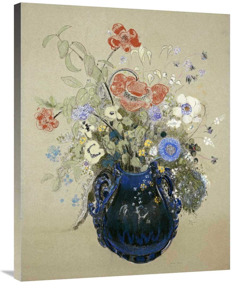 36 Inch Blue Flowers Art Print by Odilon Redon - Floral Wall Decor for Living Room, Bedroom & Office - Vintage French Impressionist Painting Reproduction