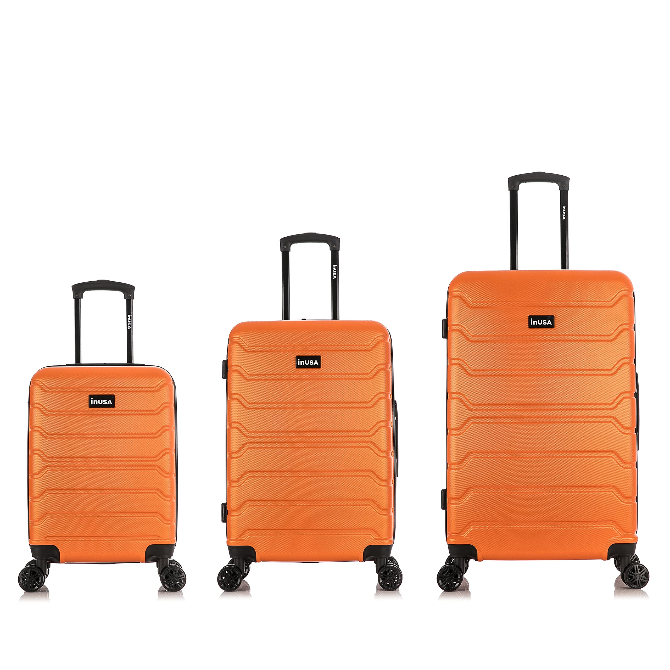 InUSA TREND 3-Piece Lightweight Hardshell Luggage Set with 360° Spinner Wheels - 20in, 24in & 28in Carry-On Checked Suitcases - Durable Orange Travel Bags for Business Trips, Vacations & Family Getaways