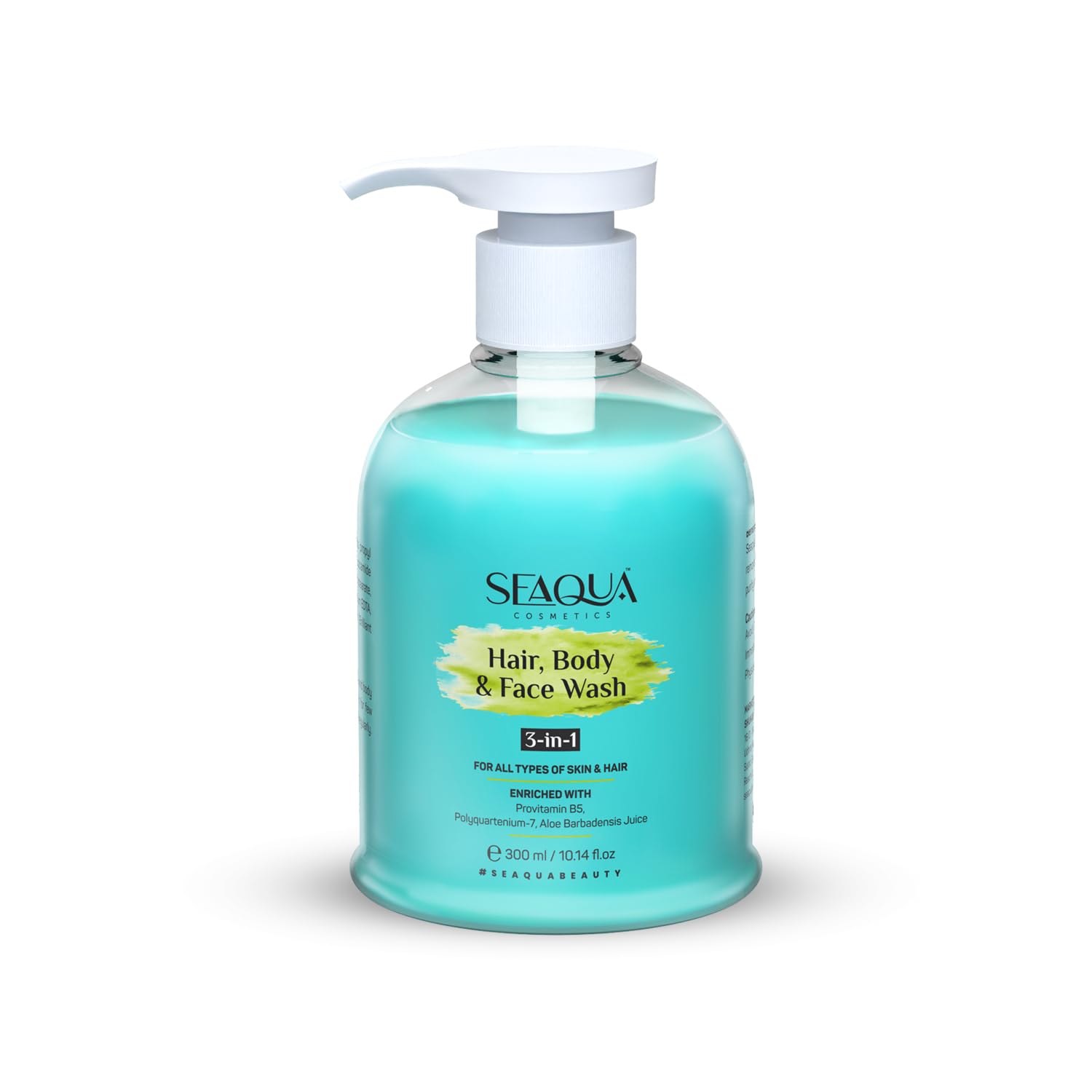SEAQUA 3 in 1 Hair, Body & Face Wash for Men & Women - Sulfate Free, Paraben Free, Gentle Cleanser (300ml) | Perfect for Travel, Gym & Daily Shower Routine
