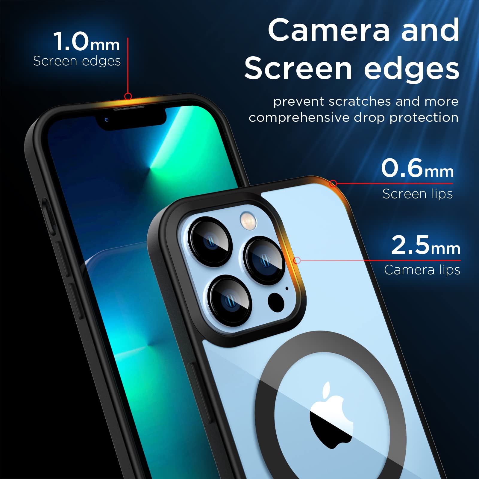 SUCGLES Magnetic iPhone 13 Pro Max Case with MagSafe - Ultra Strong Magnet, 12FT Military Drop Protection, Shockproof Slim Thin Cover for Apple iPhone 13 Pro Max (Clear-Black) - Perfect for Work, Travel & Outdoor Activities