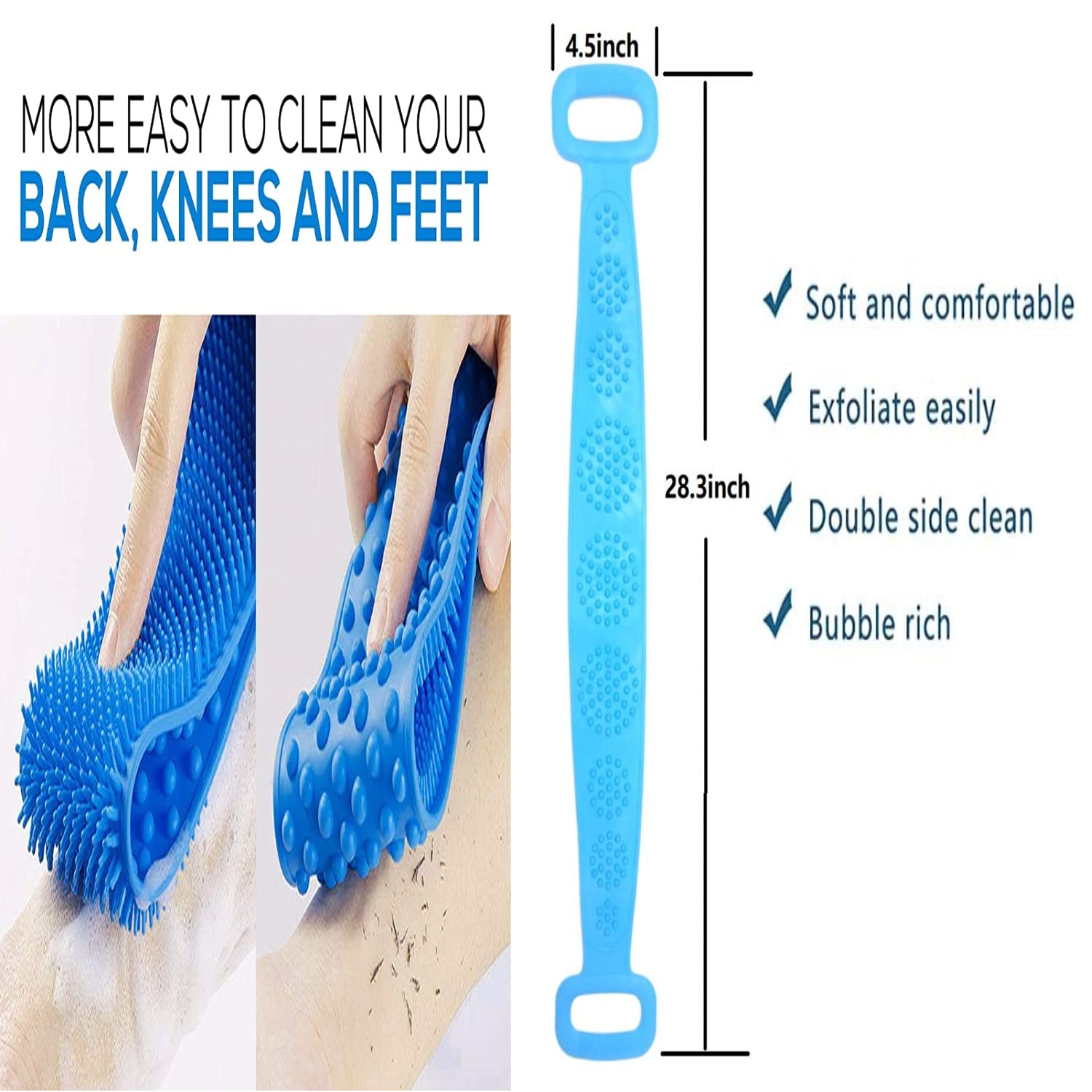 Exfoliating Body Scrubber with Double-Sided Silicone Bristles - Deep Clean & Invigorate Skin - Shower & Bath Scrubber Belt for Women & Men - Pack of 2 (Multicolor) - Perfect for Exfoliating Back, Shoulders & Hard-to-Reach Areas
