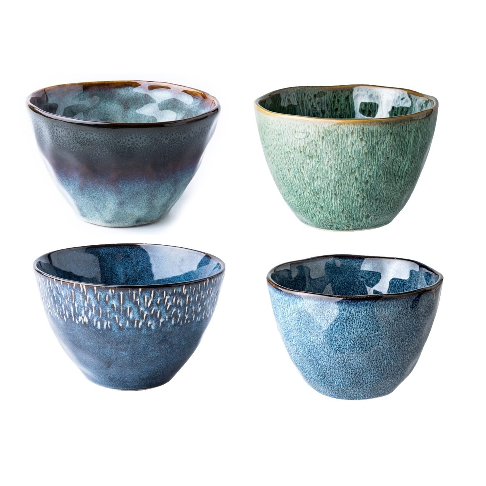 Premium Chinese Ceramic Bowls Set of 4 - Microwave & Dishwasher Safe Blue White Porcelain Cereal, Soup, Salad, Noodle, Pasta, Rice, Pho, Ramen, Dessert Bowls - Stackable for Kitchen Storage & Serving
