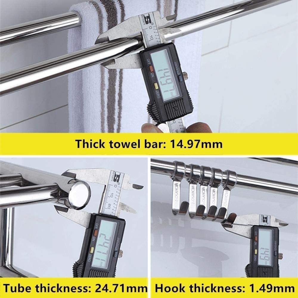 Stainless Steel Double Towel Rack with Hooks - 60cm Wall Mounted Bathroom Organizer Shelf for Kitchen & Shower - Durable Towel Bar Rail & Storage Holder - Perfect for Spa, Hotel, or Home Bathroom Decor