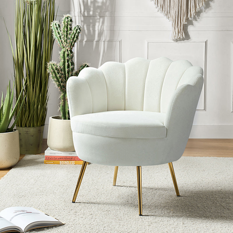 Evelia Velvet Scalloped Barrel Chair - Luxurious Velvet Accent Chair with Curved Back for Living Room, Bedroom & Office - Perfect for Reading Nook, Lounge Area or Home Decor