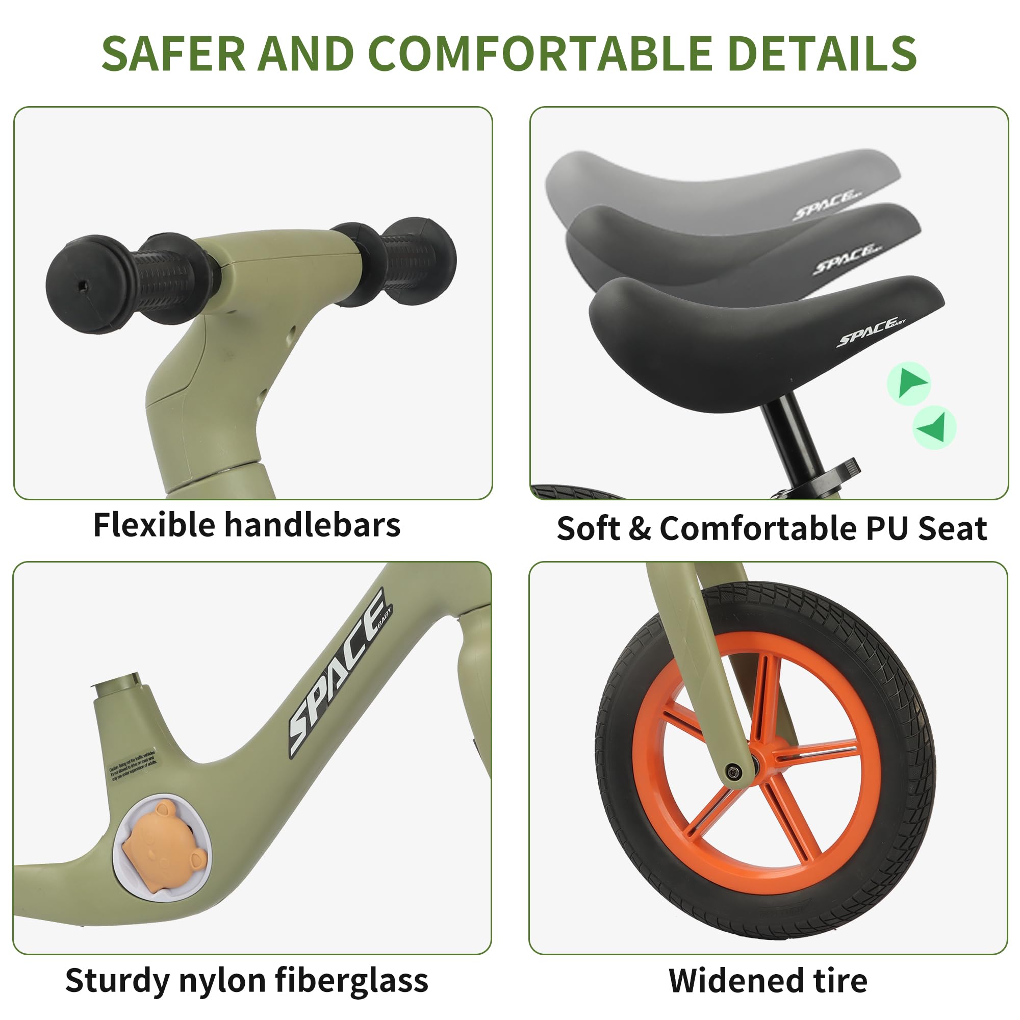 SpaceBaby Balance Bike for 3-5 Year Old Kids - Adjustable Seat, Pedals & Flat-Free Tires - Perfect First Bike for Toddler Boys & Girls - Ideal for Outdoor Play, Backyard Riding & Learning to Cycle