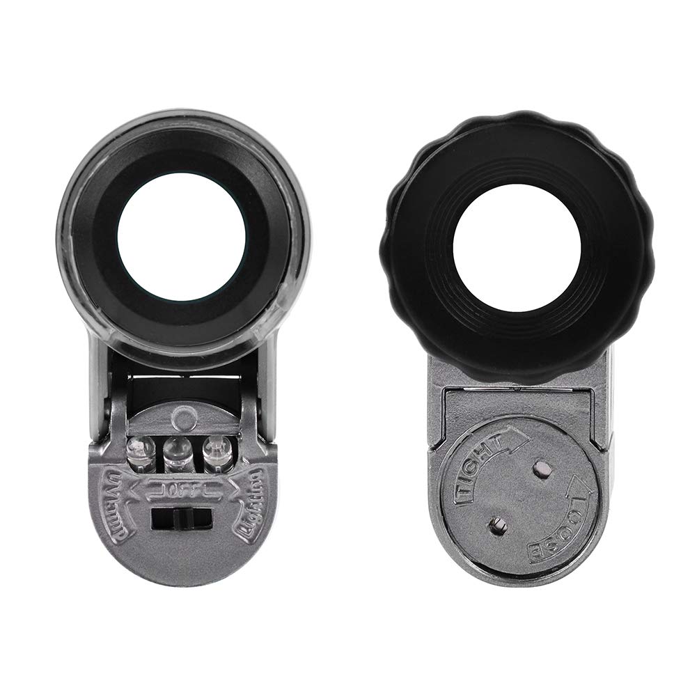 50X Pocket Jewelry Loupe with UV LED Light - Mini Magnifier for Jewelry, Diamonds, Stamps & Coin Collection - Portable Handheld Magnifying Glass for Gemologists, Hobbyists & Professionals - Perfect for Jewelry Appraisal, Stamp Verification & Coin Grading