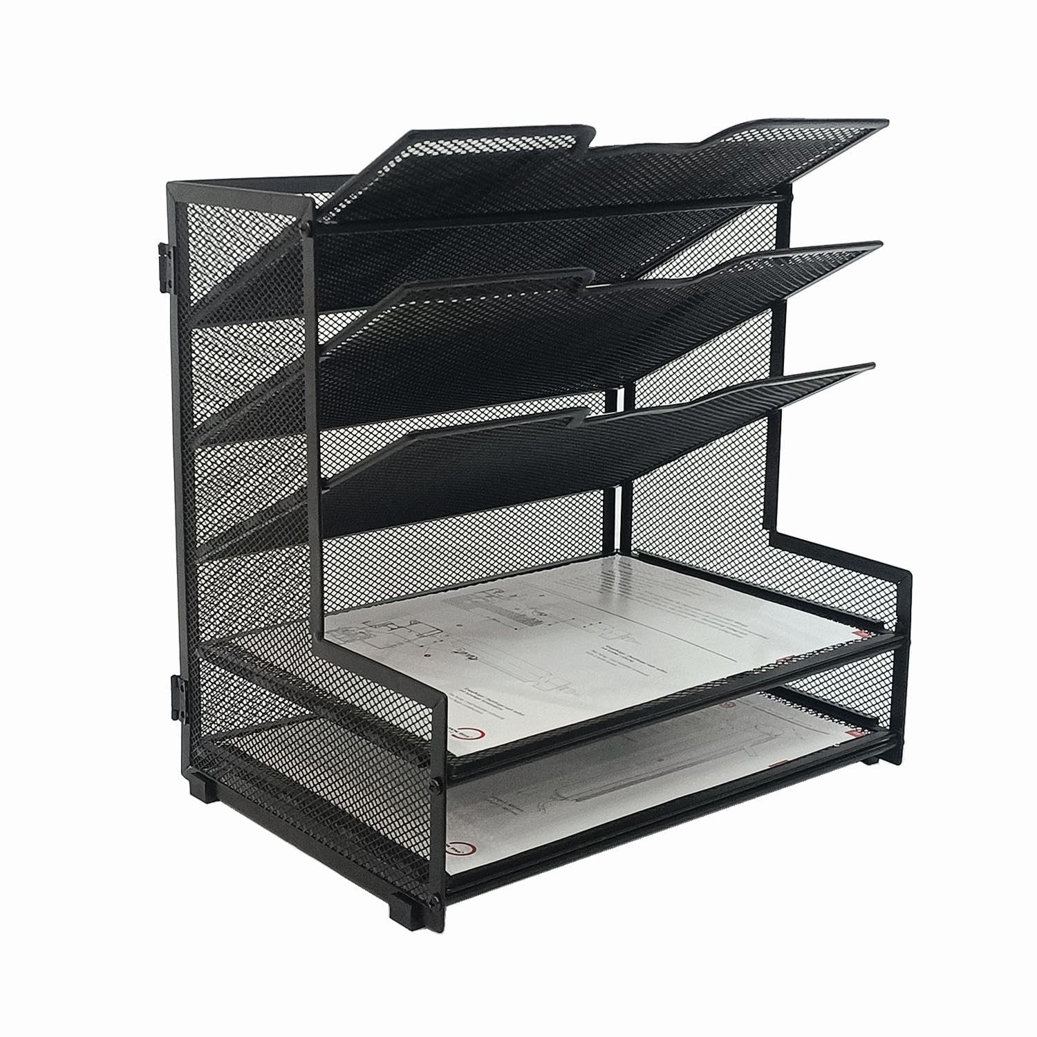 5-Tier Metal Mesh Desk Organizer - Black Office File Holder & Paper Organizer for Home & Office - Perfect for Desk Organization, Document Storage & Workspace Decluttering