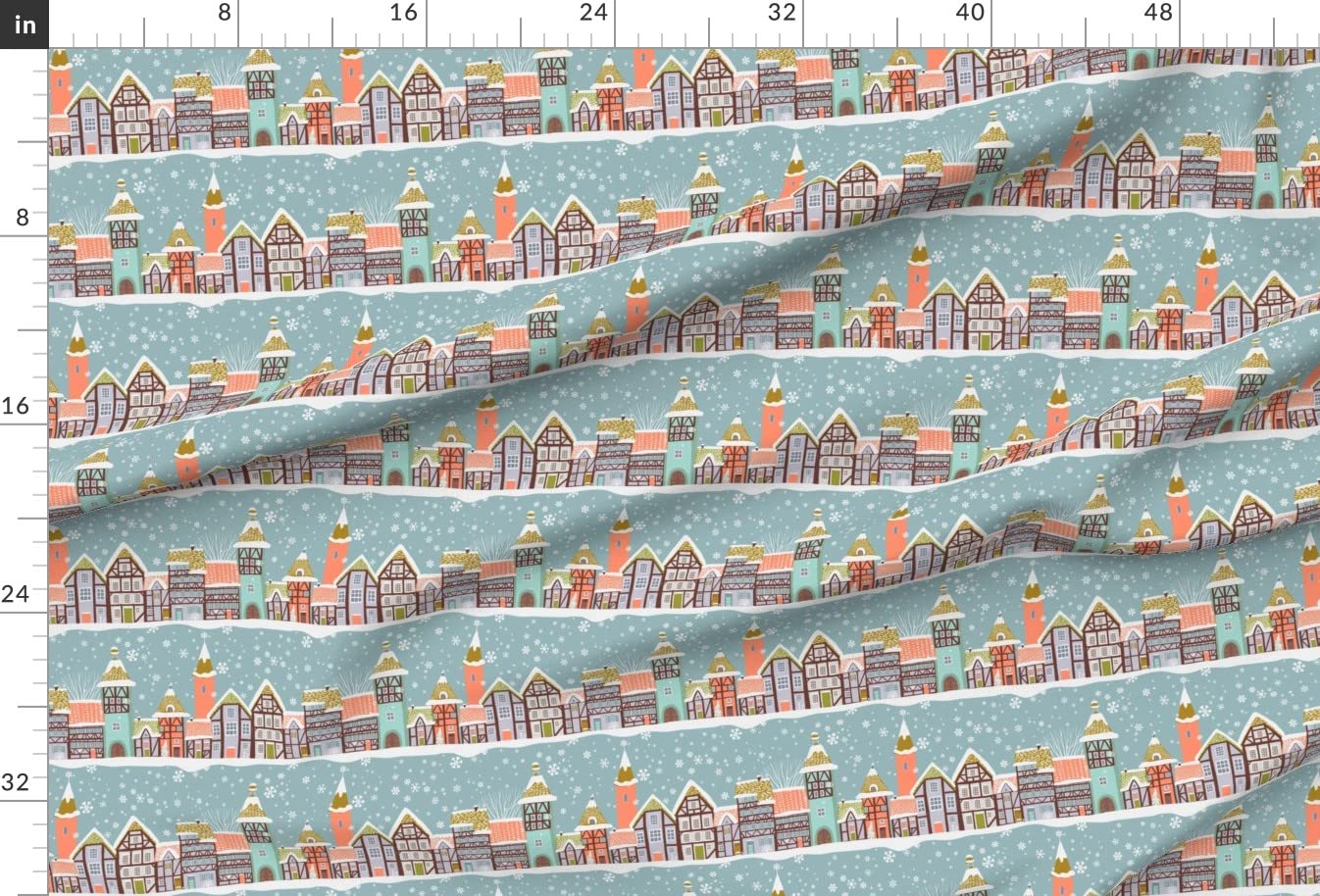 Timber Framed Houses in Snow Printed Minky Fabric by The Yard - Soft Plush Fabric for Sewing Baby Blankets, Quilt Backing & DIY Projects - Cozy Winter Home Decor & Nursery Essentials