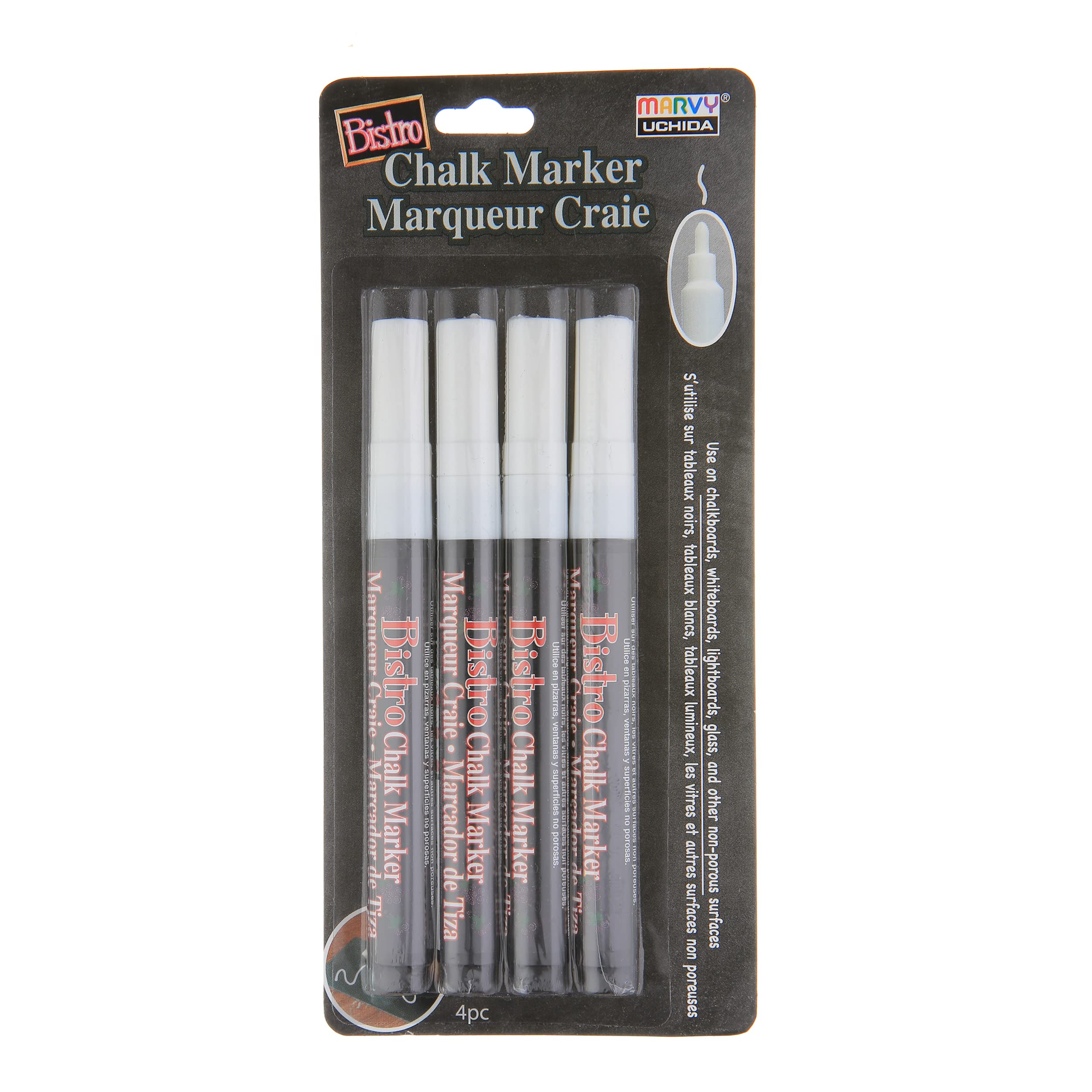 Premium Bistro Chalk Marker Fine Point Set - 4 Pack White Markers for Glass, Chalkboards & Windows | Ideal for Restaurants, Cafes & Home Decor