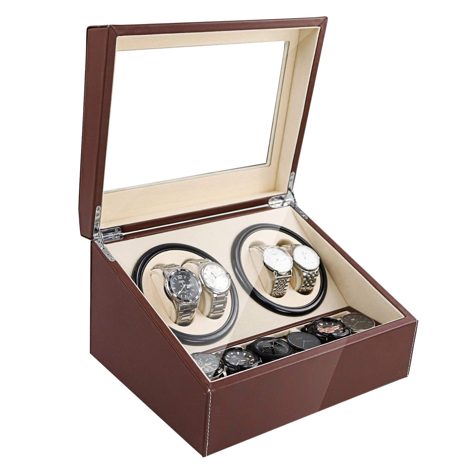 SHZICMY Automatic Watch Winder for 4-6 Watches - Luxury Watch Storage Display Case with Quiet Motor - Perfect for Watch Collectors & Automatic Watch Maintenance (Home/Office Use)