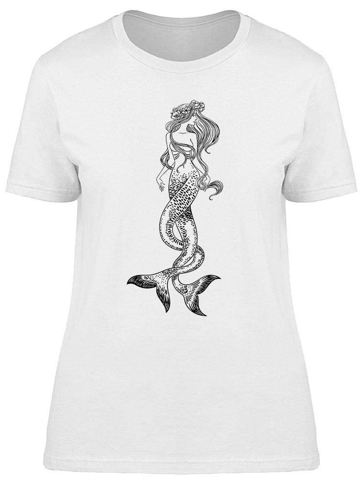 Hand Drawn Mermaid Sketch T-Shirt for Women - Unique Artistic Graphic Tee for Casual Wear, Beach Outings & Festival Fashion