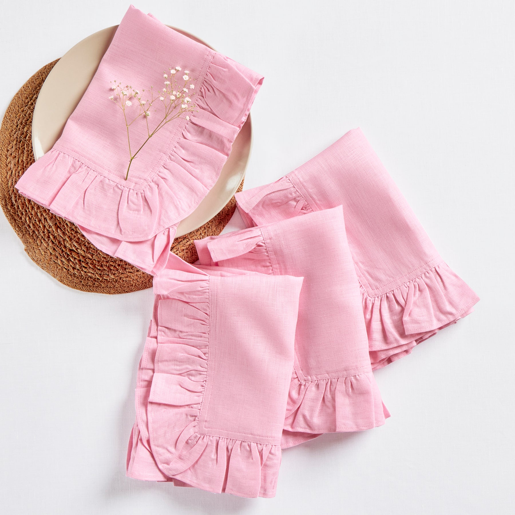 Gabrielle Ruffle Napkins Set of 4 - Elegant Cotton Dinner Napkins for Formal Dining, Wedding, and Special Occasions