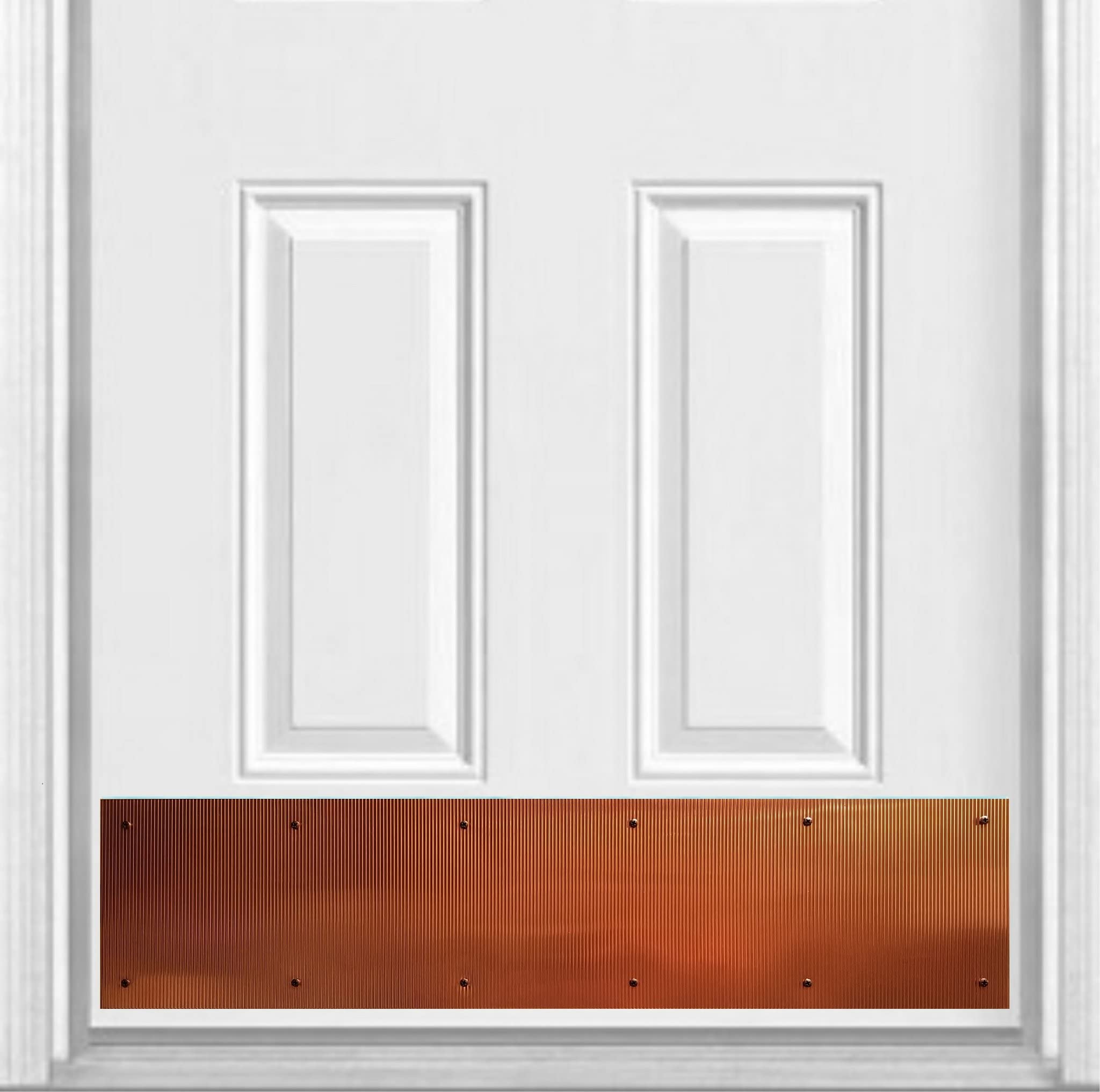 Artisan Copper Door Kick Plate - 6x30 Inch Decorative Embossed Screw Mount - Corrugated Copper Finish for Home & Office Entryway Protection - Durable Metal Threshold Guard for High Traffic Doors