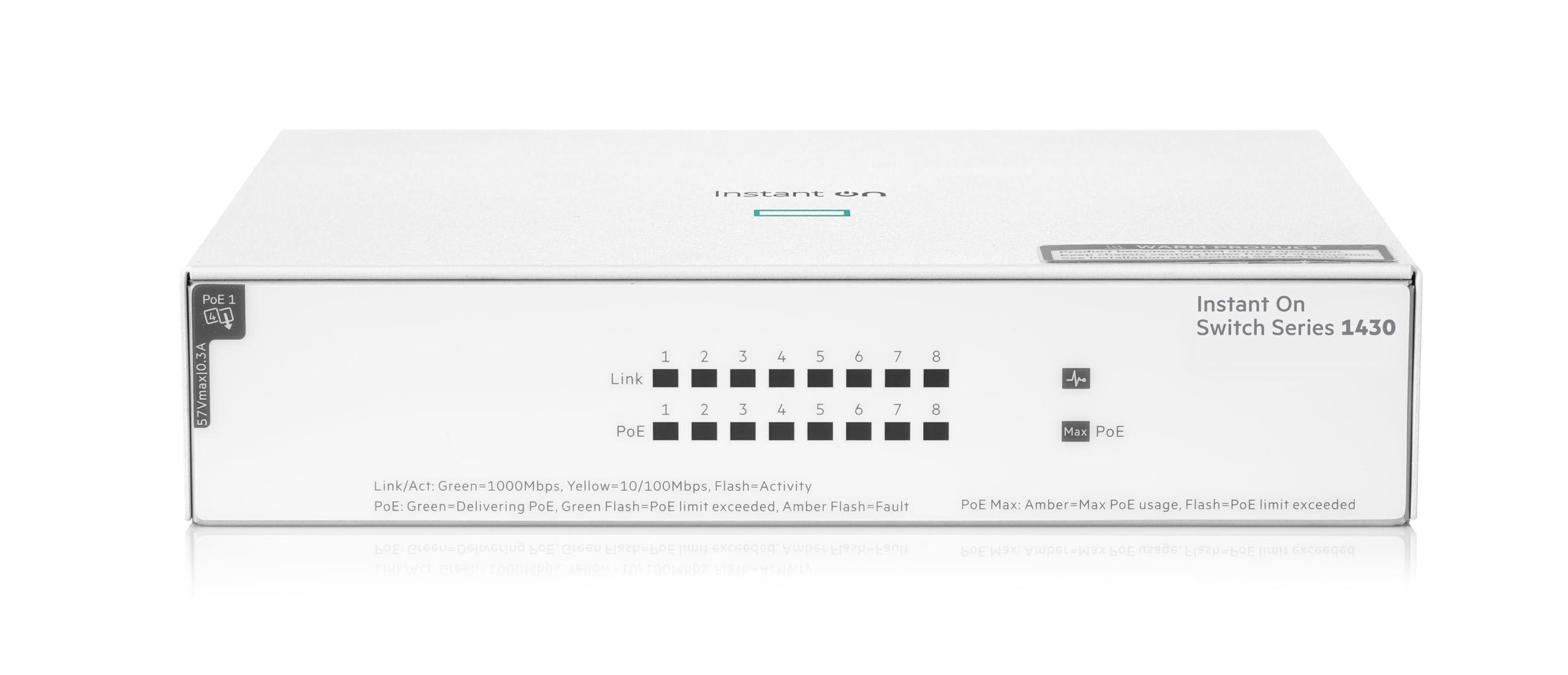 HPE 1430 8-Port Gigabit Unmanaged PoE Switch | 8x 1G Ports | 64W PoE Budget | Fanless Design | Plug-and-Play | Ideal for Small Business Networks & Home Offices | Layer 2 Ethernet Switch with US Power Cord (R8R46A#ABA)