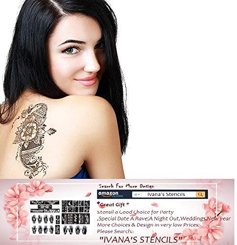 Ivana's Temporary Tattoo Stencil Kit - Design No. 1001 (T-1001) for Hand, Body & Face - Henna Art Transfer for Women & Girls - Perfect for Parties, Weddings & Festivals