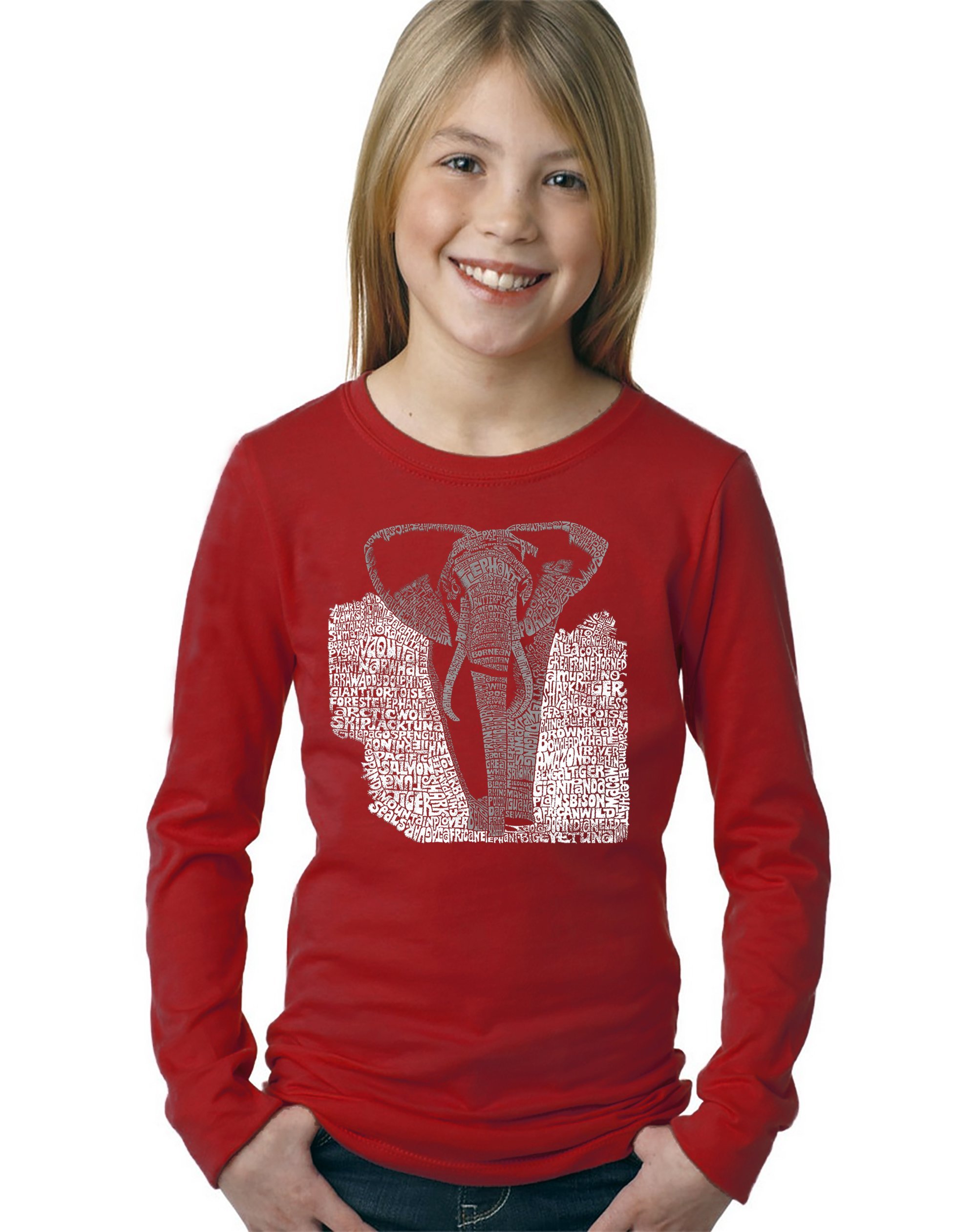 LA POP ART Girls Long Sleeve Graphic T-Shirt with Elephant Design - Cute Casual Top for School, Playdates & Everyday Wear