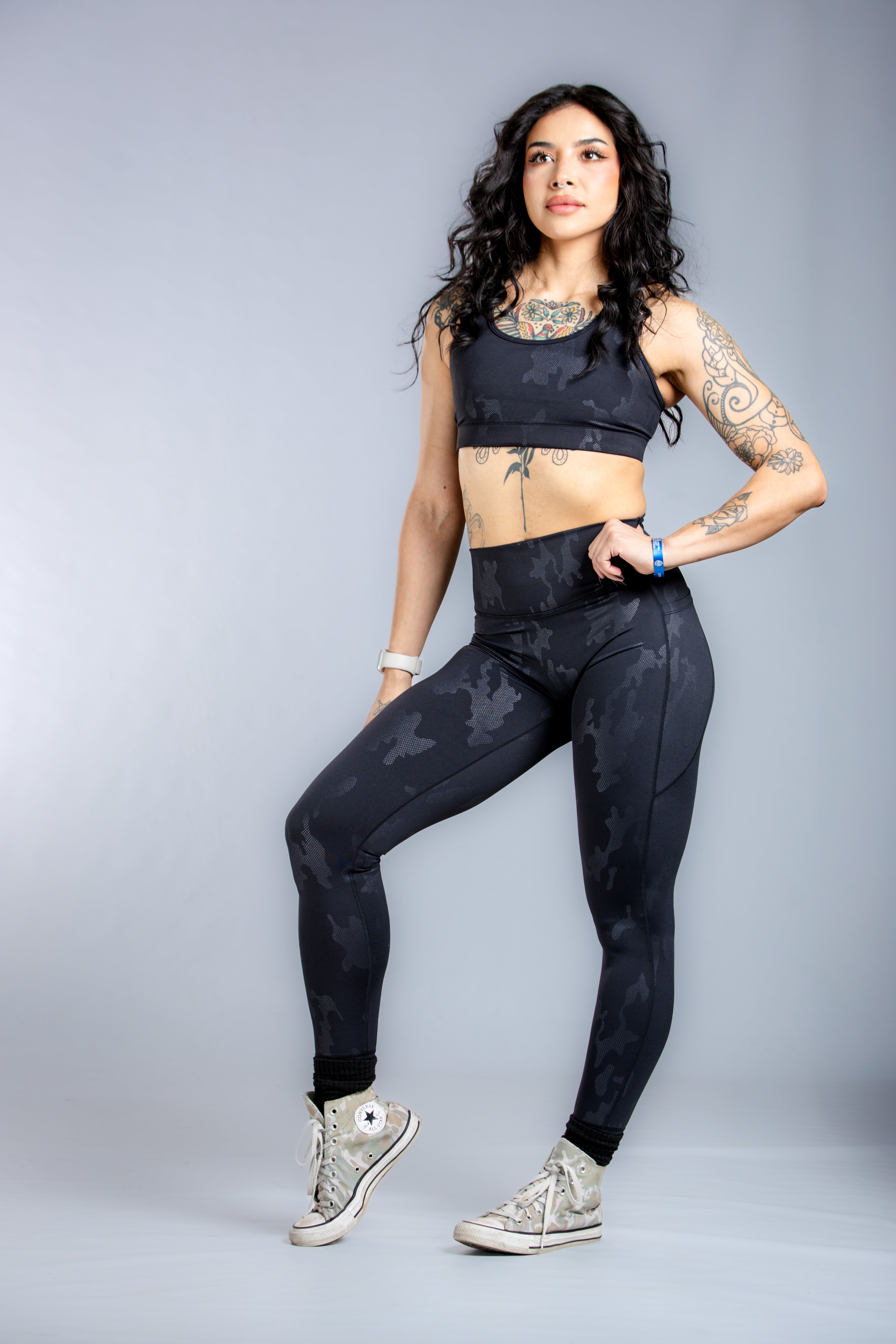 Empowered High-Waist Yoga Leggings with Pockets - Black Camo Print | Women's Workout Tights for Gym, Running & Lounge Wear