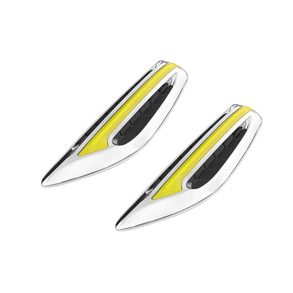 Universal Car Side Vent Stickers - 2PCS ABS Air Intake Flow Vent Cover Decorative Fender Trim for Enhanced Style | Perfect for Car Shows, Custom Builds & Personalization (Yellow)