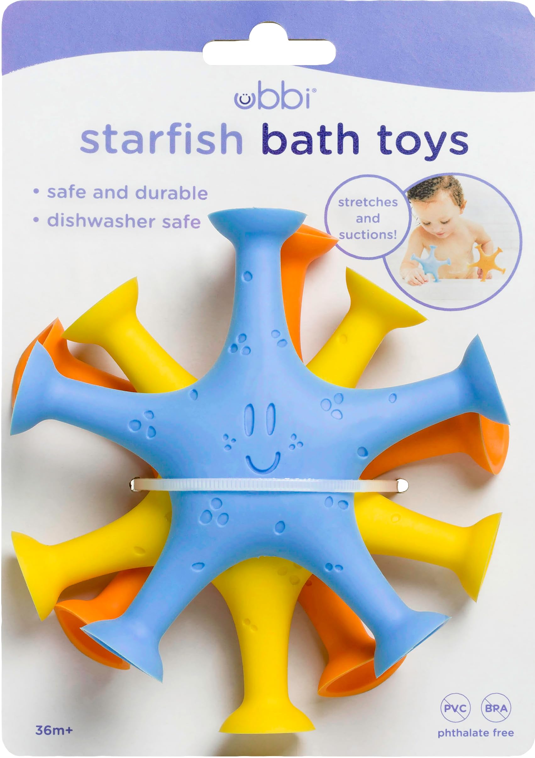 Ubbi Starfish Stretch & Suction Bath Toys for Babies - 3-Pack Water Play Set for Toddler Bath Time Fun | Bathtub Sensory Toys for Kids, Non-Toxic Bath Accessories