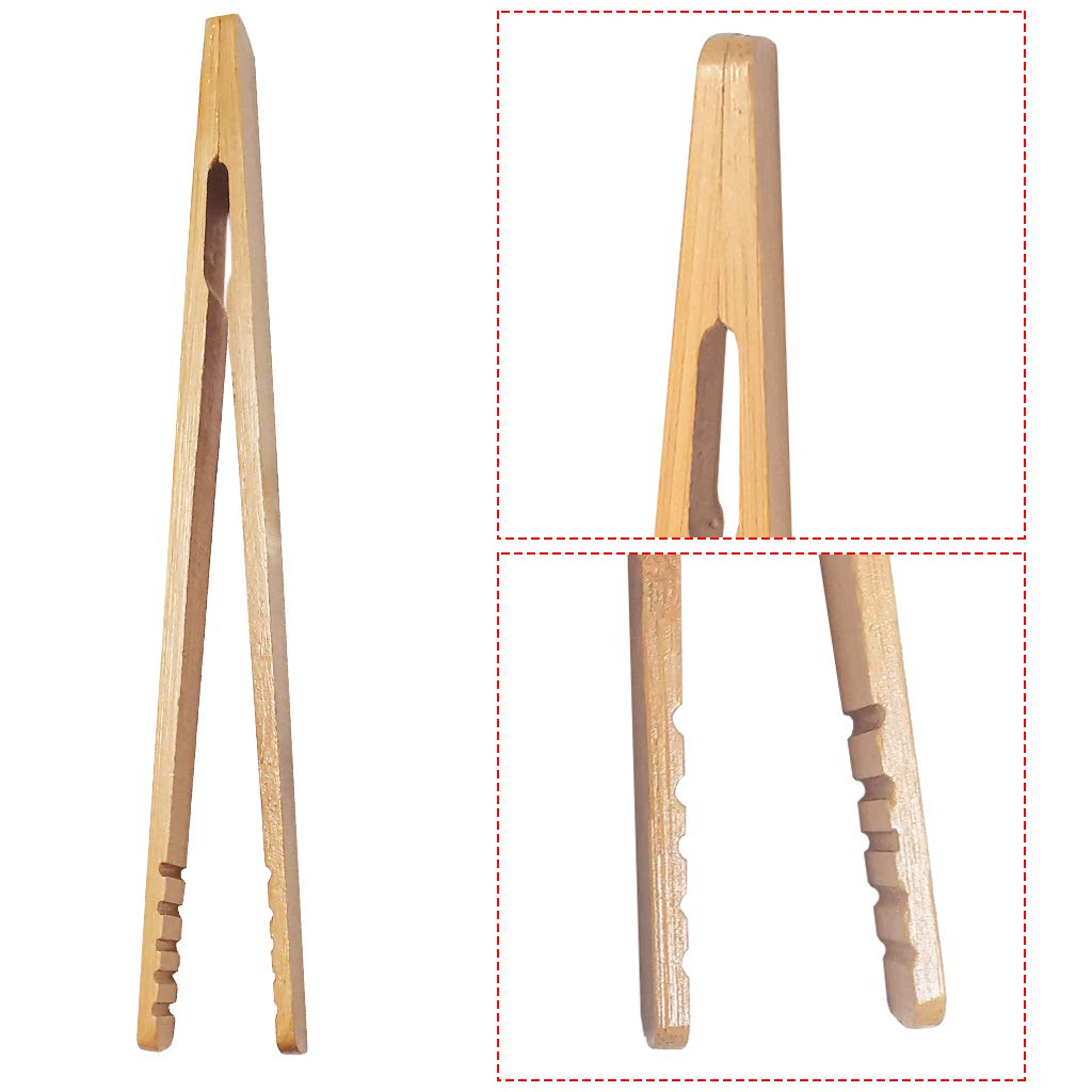 2 Pack 7 Inch Bamboo Kitchen Tongs - Heat Resistant Cooking Utensils for Toast, Tea, Bread, Pickles - Perfect for BBQ, Salad, Baking & Serving (Eco-Friendly & Non-Slip)