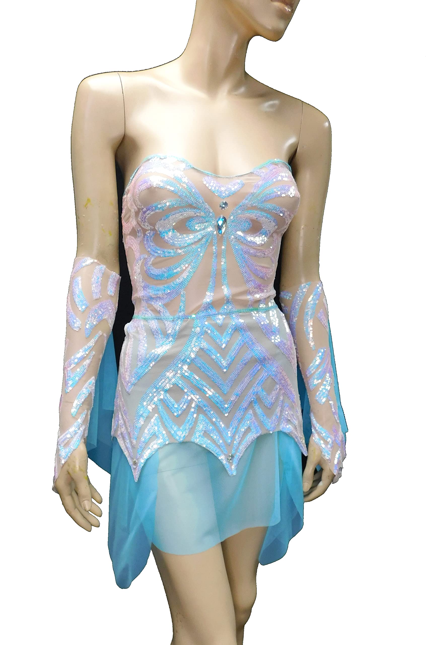 Iridescent Ice Blue Sequins Butterfly Fairy Dress for Goddess Costume, Dance & Festival Wear | Perfect for Cosplay, Halloween, and Themed Parties