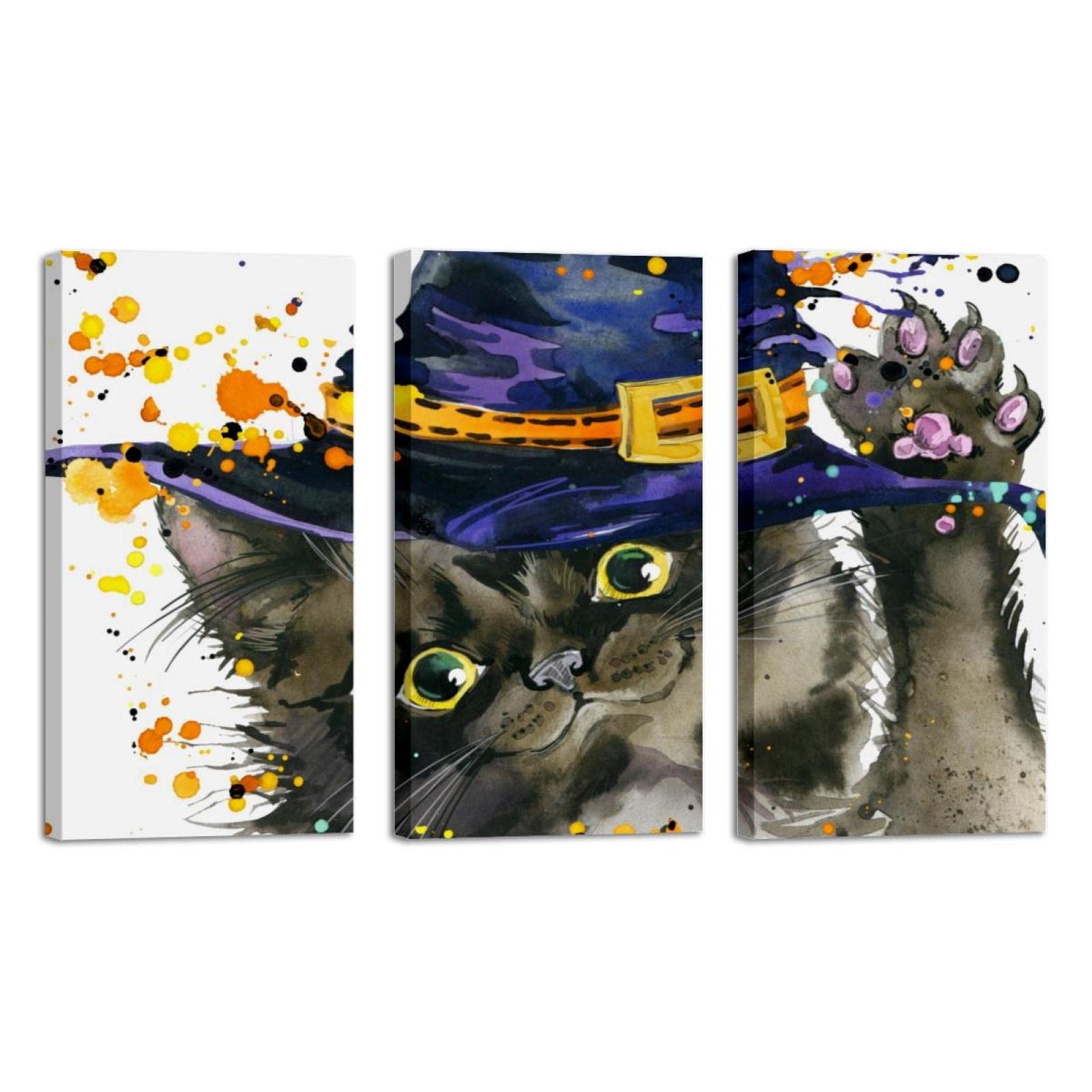 Halloween Witch Kitten Framed Oil Painting Wall Art - 20x40 Inch Modern Home Decor for Living Room, Bedroom & Office - Ready to Hang Halloween Decorations & Year-Round Gothic Cat Artwork