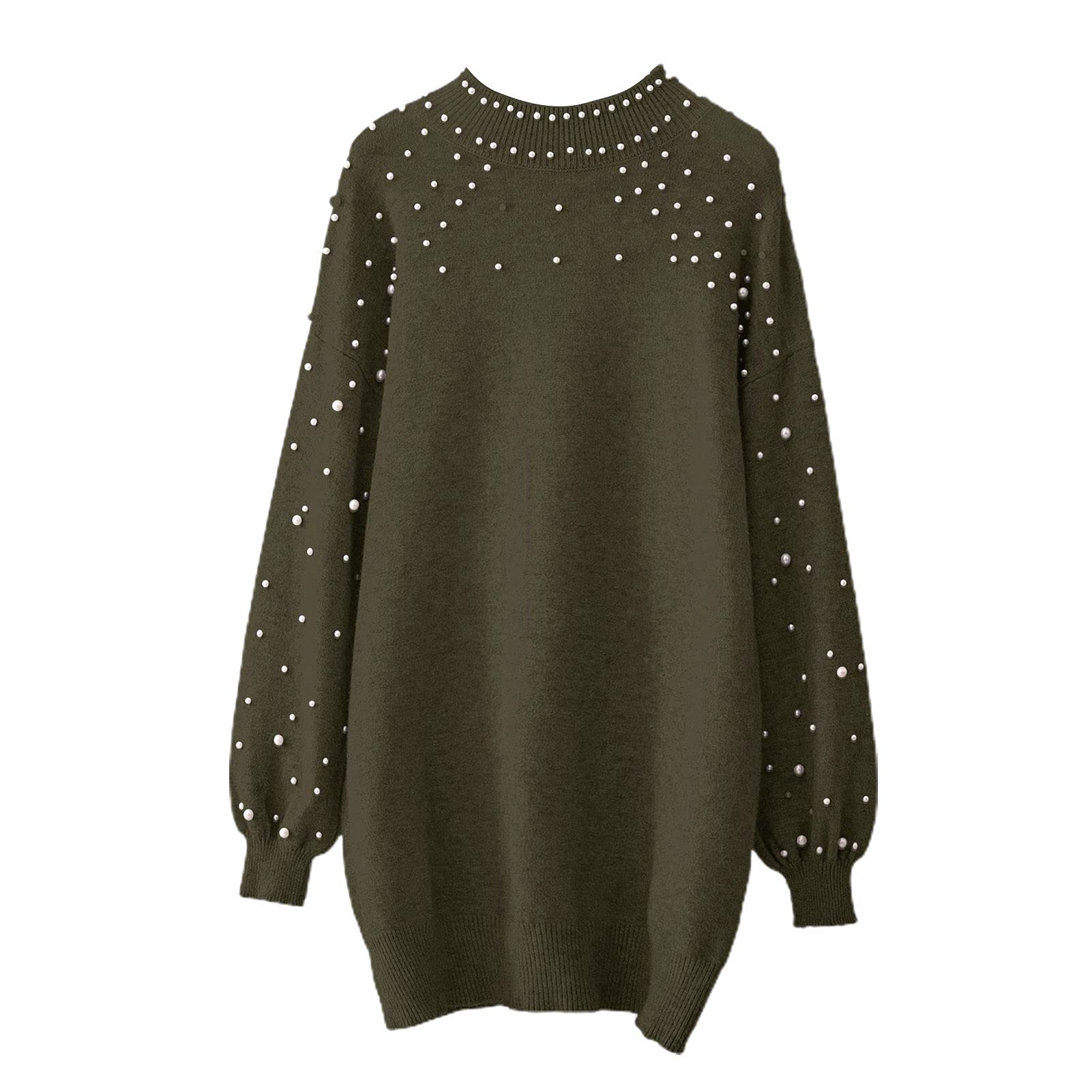 Hislaves Women's Knitted Pearl Sweater Dress - Half Turtleneck Pullover with Elastic Cuffs for Autumn/Winter | Fashion Streetwear for Casual Outings & Office Wear