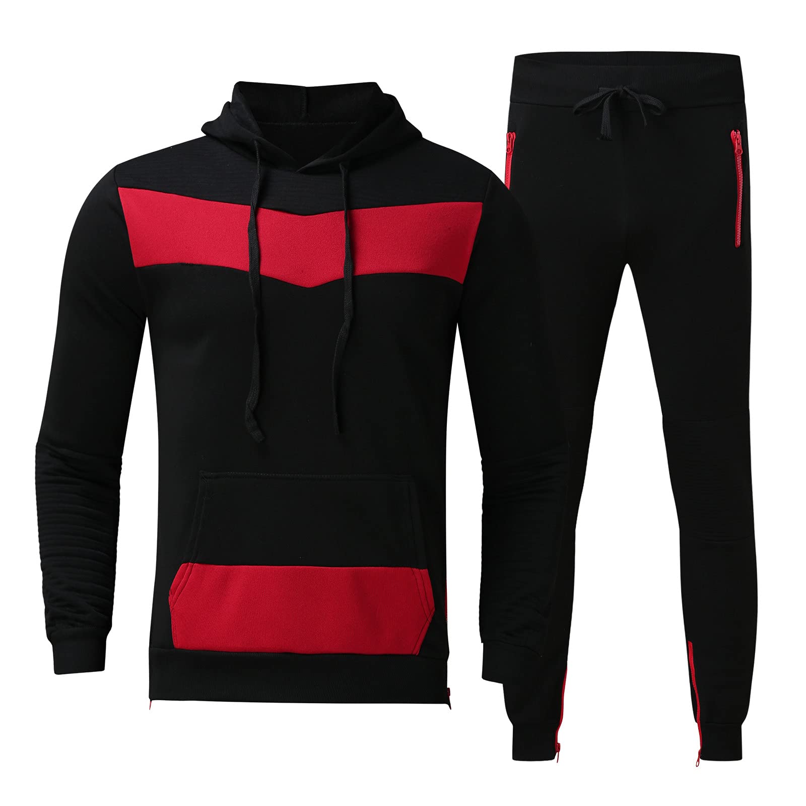 AMTF 2021 Men's 2-Piece Athletic Outfit - Solid Color & Printed Long Sleeve Tracksuit Set with Matching Pants | Gym, Running, Lounge & Casual Wear