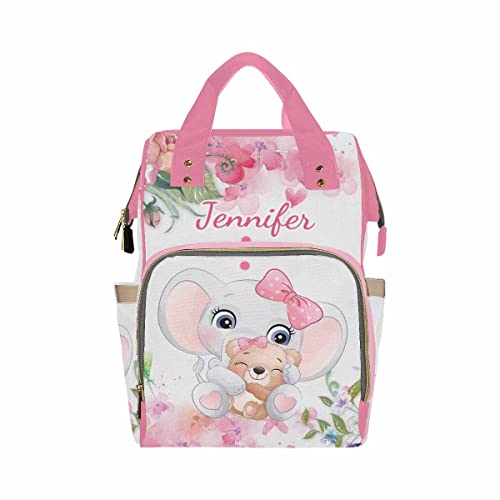Personalized Diaper Backpack with Name - Little Elephant Flower Design, Custom Baby Nappy Bag for Moms, School Backpack, Daycare & Travel Daypack for Boys & Girls | Perfect for Outings, Shopping & Family Trips