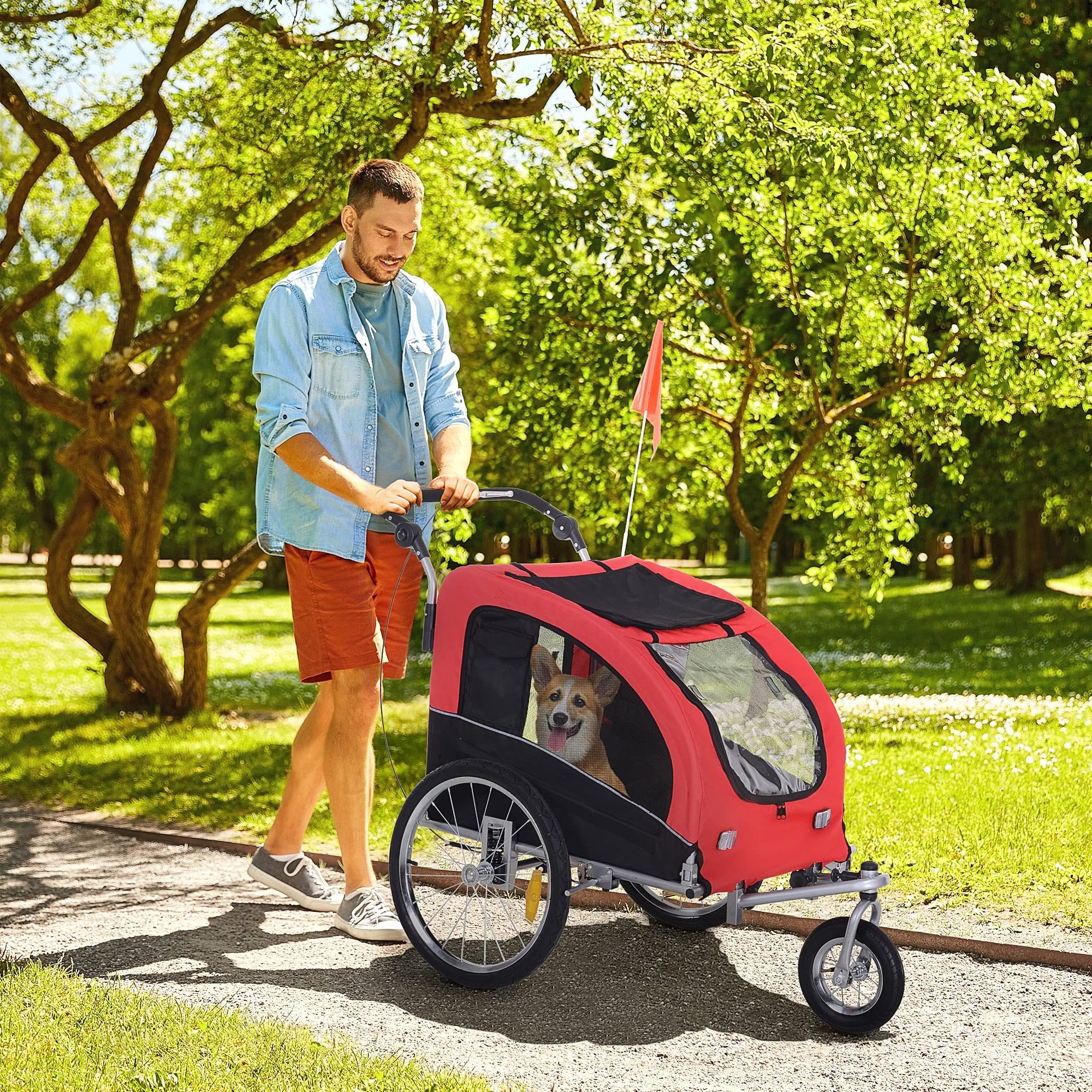 Aosom 2-in-1 Dog Bike Trailer & Pet Stroller with Canopy, Storage Pockets - Perfect for Cycling Adventures & Outdoor Walks with Your Pet