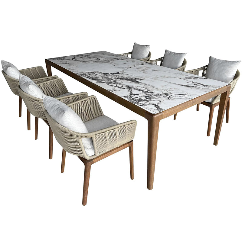 Premium Teak Stone Plate 5-Piece Outdoor Dining Set - Patio, Garden, and Backyard Furniture for Entertaining