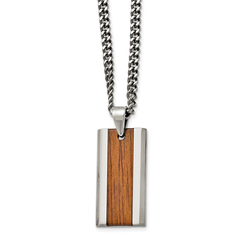 Stainless Steel Polished Red Orange Wood Inlay Enameled Necklace - Elegant Handmade Jewelry for Women, Perfect for Parties, Weddings & Everyday Wear