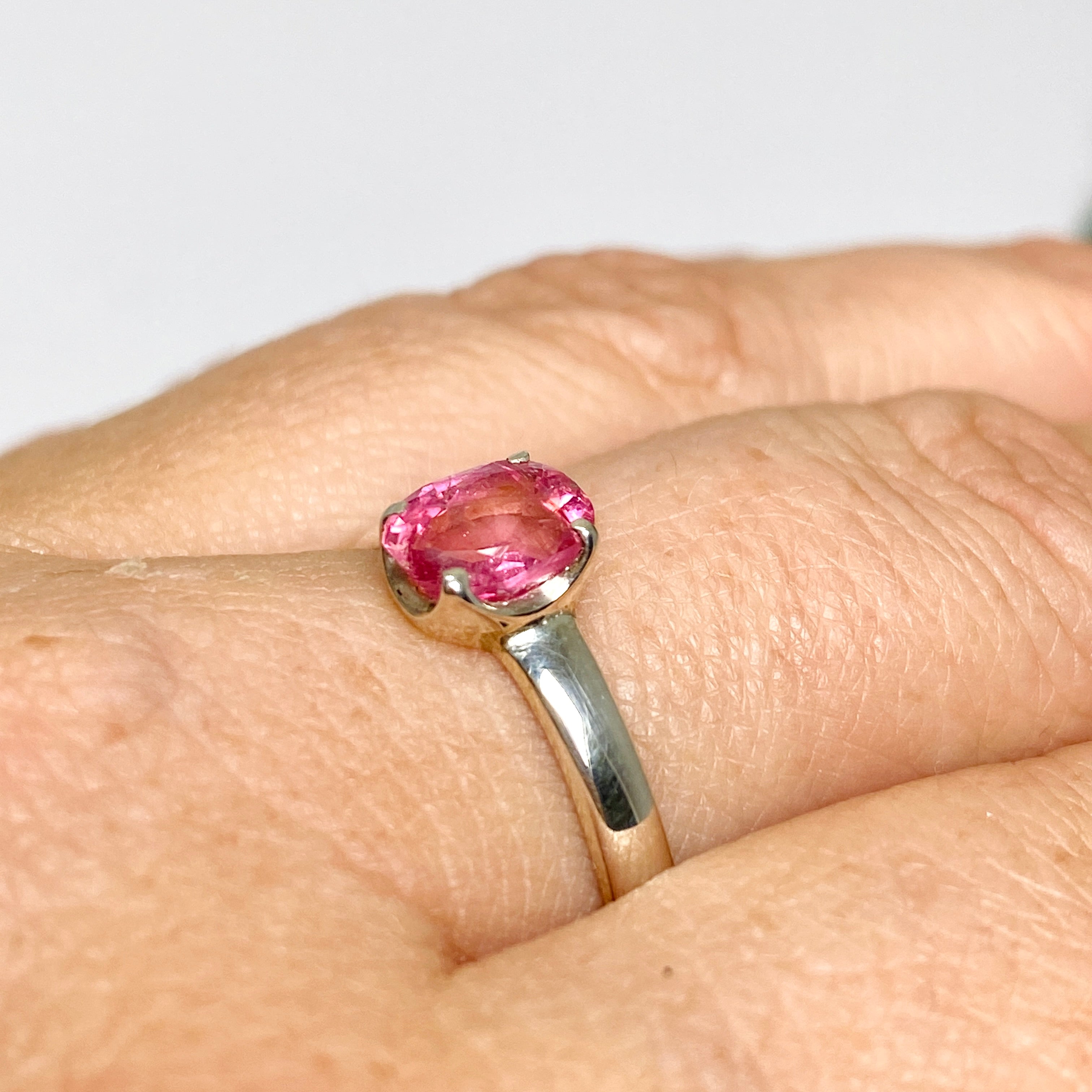 Pink Tourmaline Oval Faceted Ring - Size 9 Sterling Silver Women's Jewelry - Perfect for Engagement, Anniversary & Gift Giving