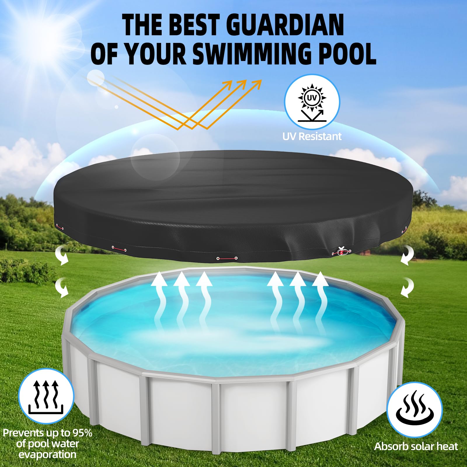10Ft Round Above Ground Pool Cover - Heavy Duty Oxford Fabric with Winch & Cable - All Season UV Resistant, Waterproof, Dustproof Inflatable Pool Cover - Perfect for Winter Protection & Summer Maintenance