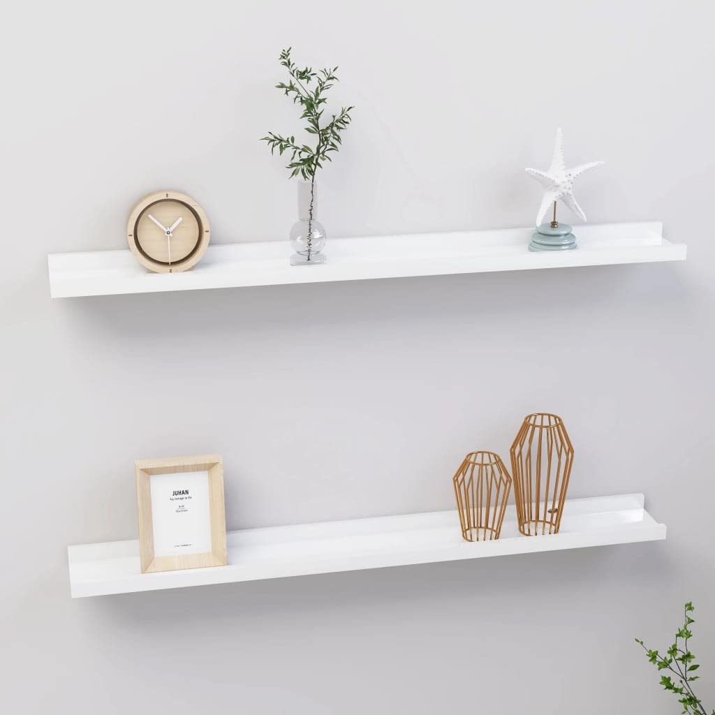 FAMIROSA 2 Pack Wall Mounted Shelves - High Gloss White Floating Shelves 31.5