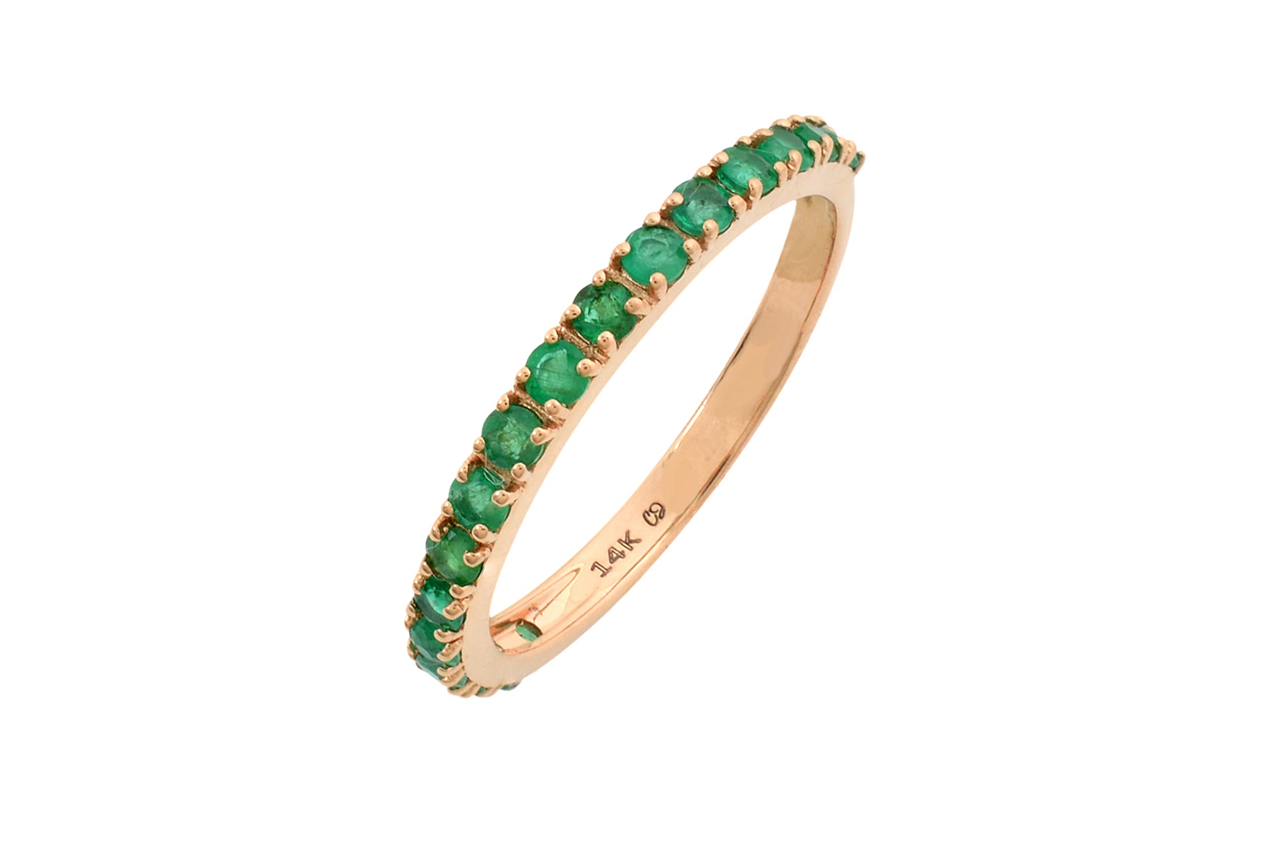 Mirahi May Birthstone Half Eternity Band Ring - 14k Solid Rose Gold Women's Wedding Ring with 0.51ct Natural Round Cut Emerald - Elegant Anniversary Jewelry Gift for Her - Perfect for Bridal, Engagement & Special Occasions