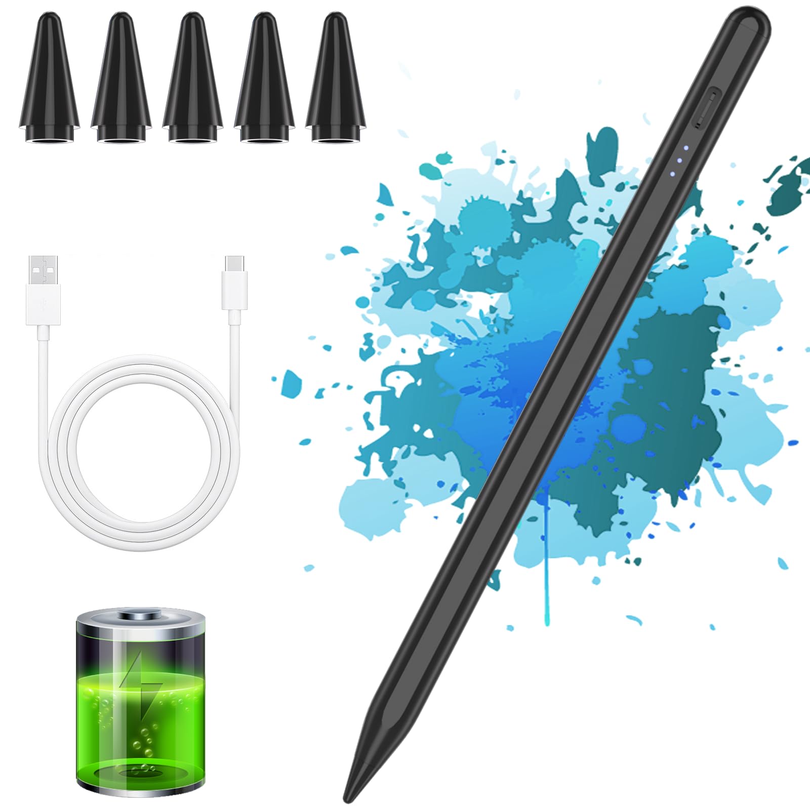 iPad Pencil Stylus for 10th/9th Generation - Compatible with iPad 2018-2022, iPad 10/9/8/7/6th Gen, Air, Pro & Mini - 15 Min Fast Charging, Palm Rejection & Tilt Sensitive (Black) - Perfect for Drawing, Note-Taking & Digital Art