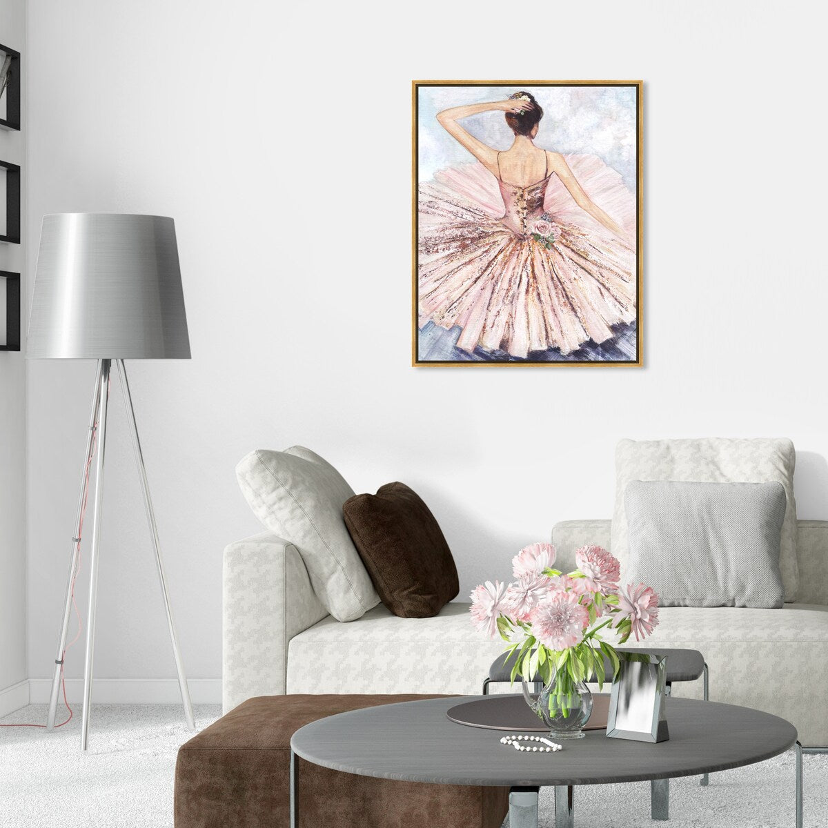 Ballet Dancer Tutu Glam Pink Framed Canvas Wall Art Print - Elegant Roses Inspired by Ballet - Perfect for Living Room, Bedroom & Dance Studio Decor
