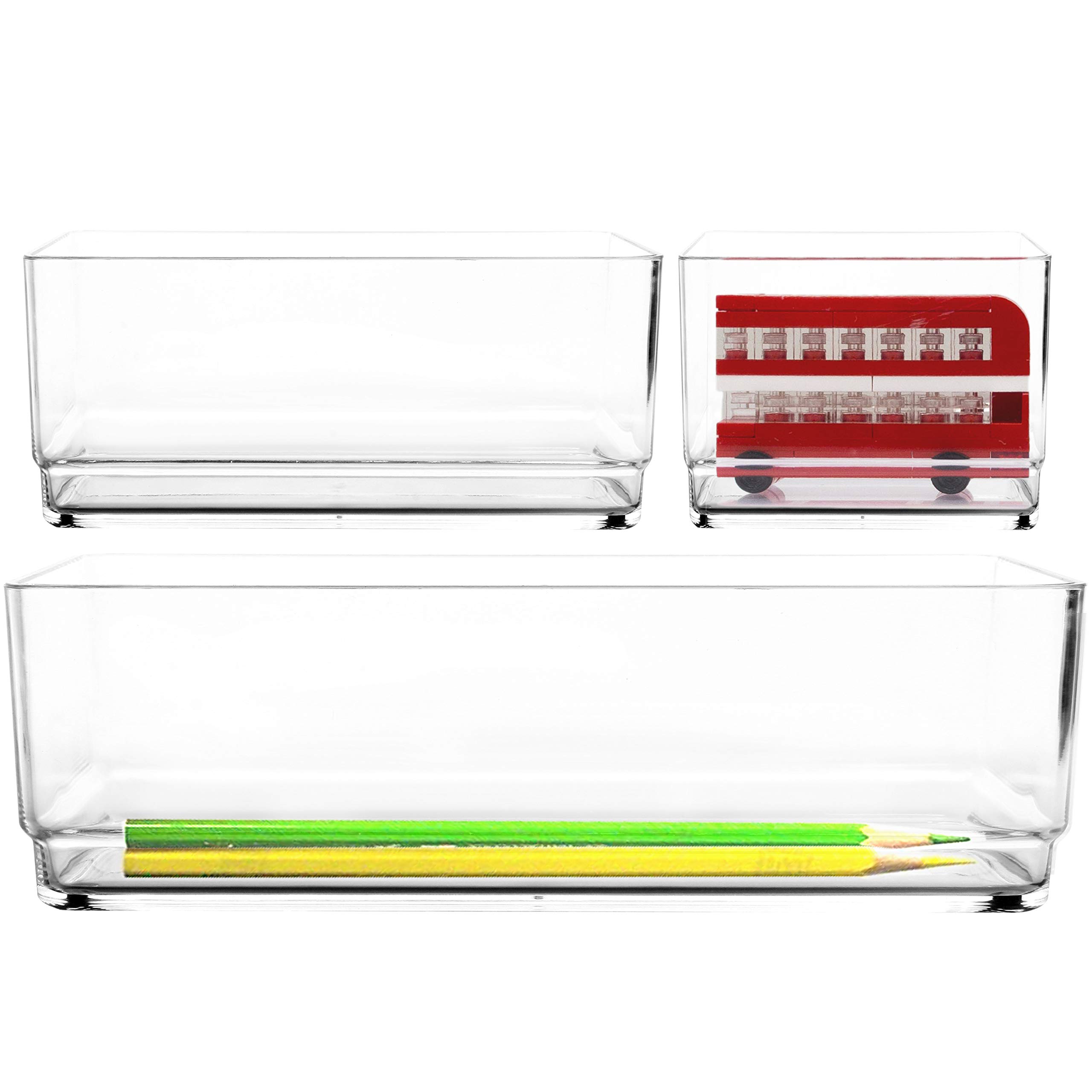 Youngever Clear Plastic Drawer Organizers Set of 3 - Stackable Makeup Storage Trays for Vanity, Desk & Kitchen - Jewelry & Utensil Organizer for Home & Office Organization