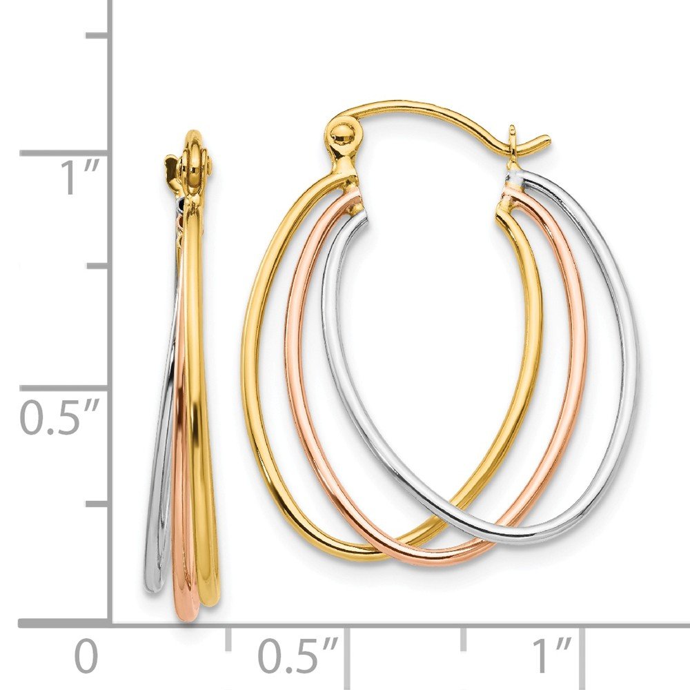 14K Tri-Color Gold Hoop Earrings for Women - Elegant Rose, Yellow & White Gold Hoops - Perfect for Everyday Wear, Parties & Gifts