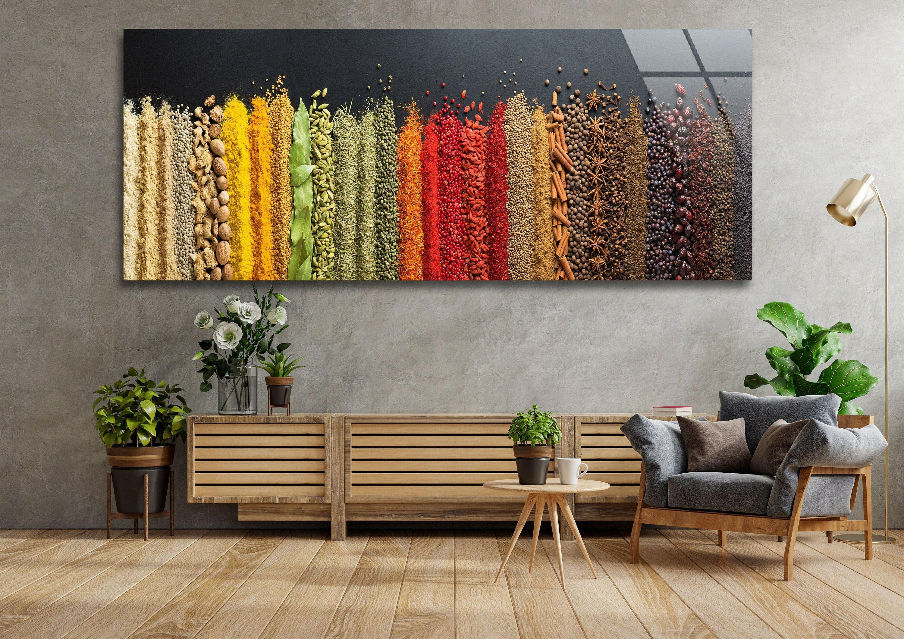 Vibrant Spices & Legumes Glass Wall Art - Kitchen Decor, Dining Room Art, Unique Home Decor for Food Lovers