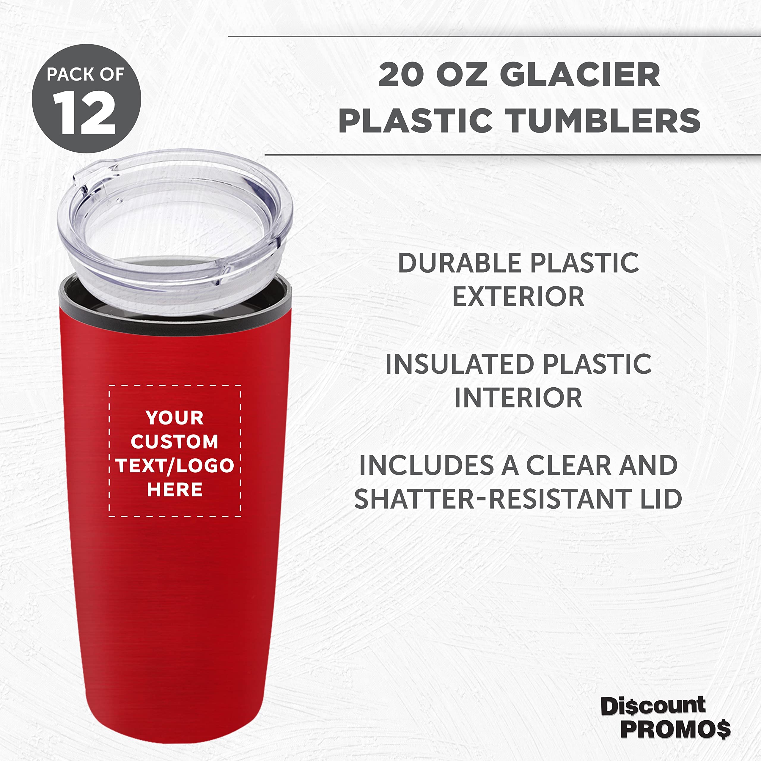 12-Pack Custom 20 oz Plastic Tumblers with Lids - Insulated Personalized Bulk Coffee Cups for Iced Drinks, Travel, Parties & Outdoor Use - Red